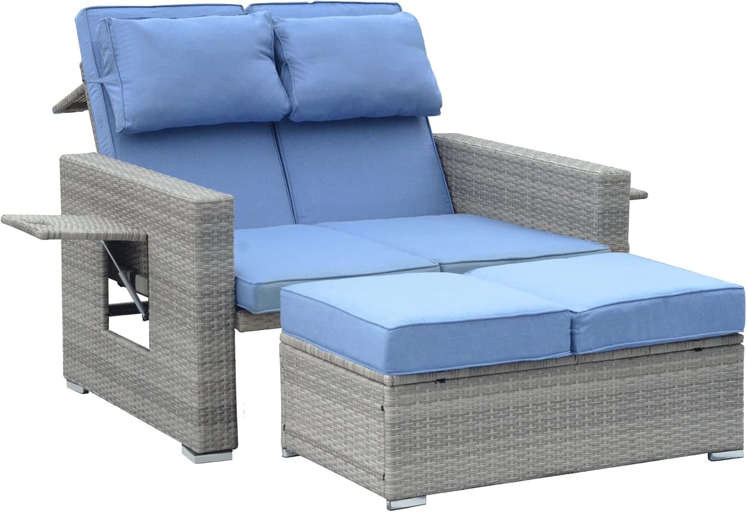 Wicker Patio Furniture Loveseat, 2 Pieces Outdoor Double