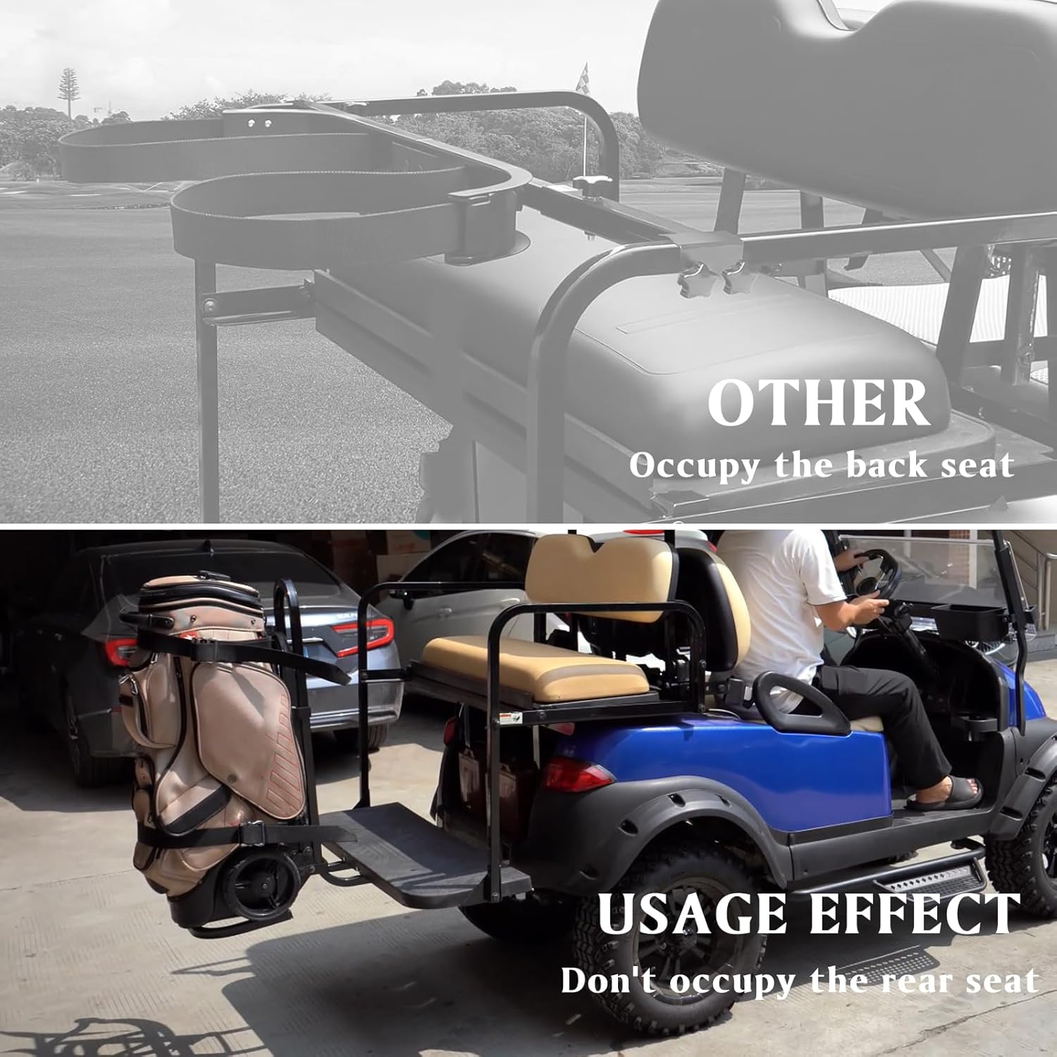 Universal Golf Cart Rear Seat Bag Holder Compatible with Club Car/EZGO/Yamaha Golf Cart with Rear Seat Safety Grab Bar, No Drilling Required