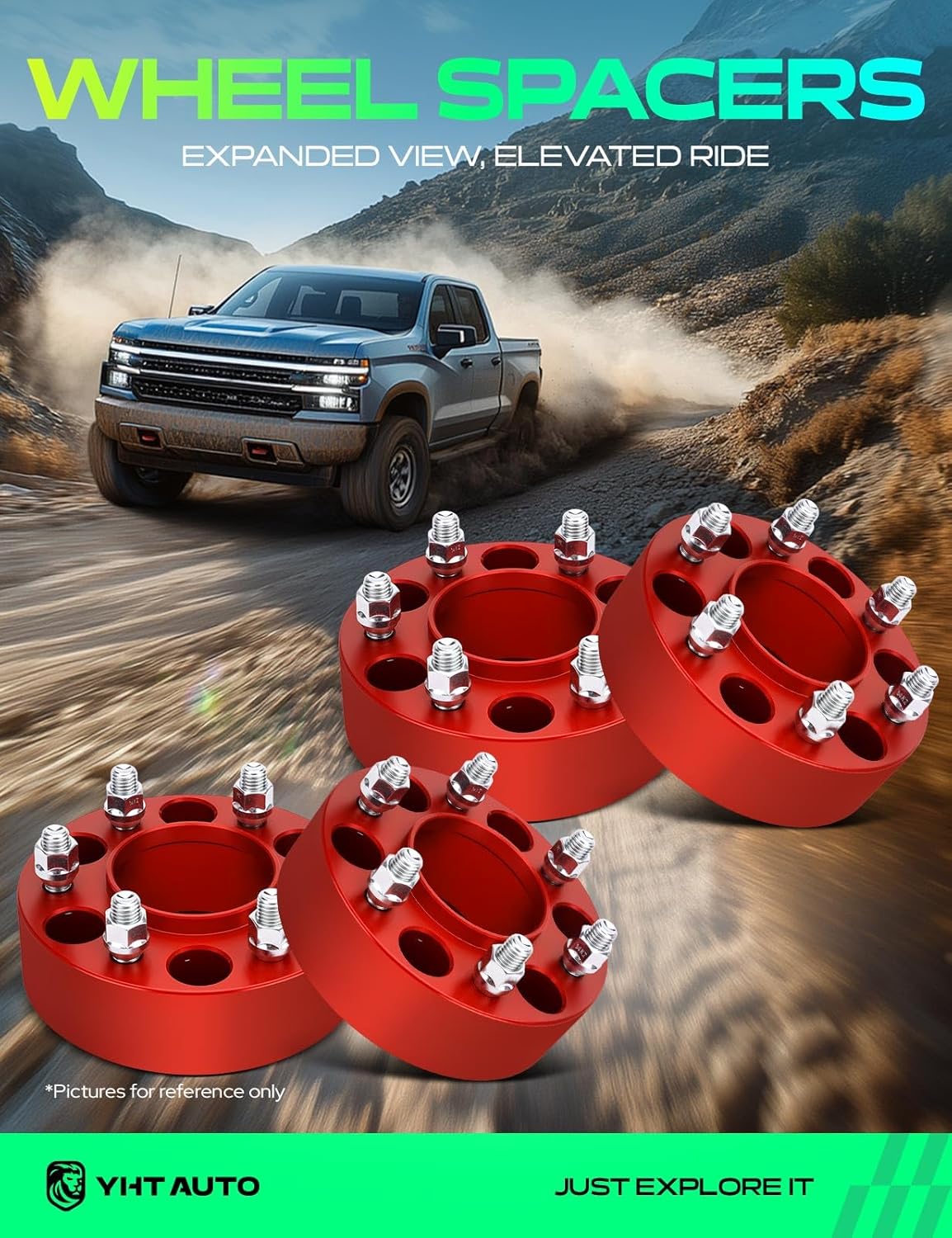 YHTAUTO 6x135mm Hubcentric Wheel Spacers 2 inch Fits 2003-2014 Ford F-150, Expedition & Lincoln Navigator, Mark LT, Forged Tire Spacers 50mm with M14x2 Studs 87.1mm Hub Bore 4PCS, Red