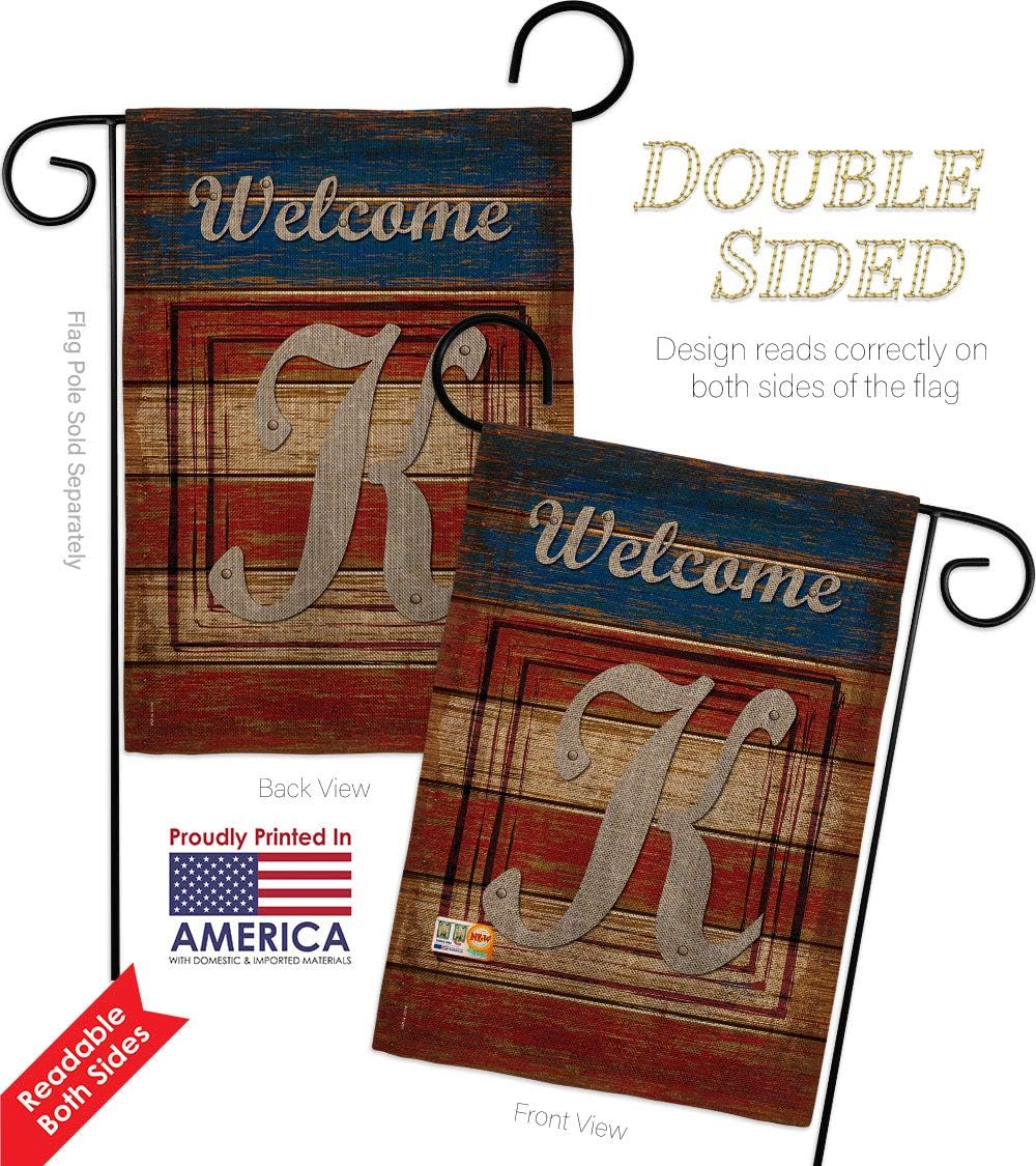 Patriotic K Initial Burlap Garden Flag Set Wall Hanger Monogram Americana Star and Stripes Patriotism Independence Memorial United State American Small Gift Yard House Banner Double-Sided 13 X 18.5