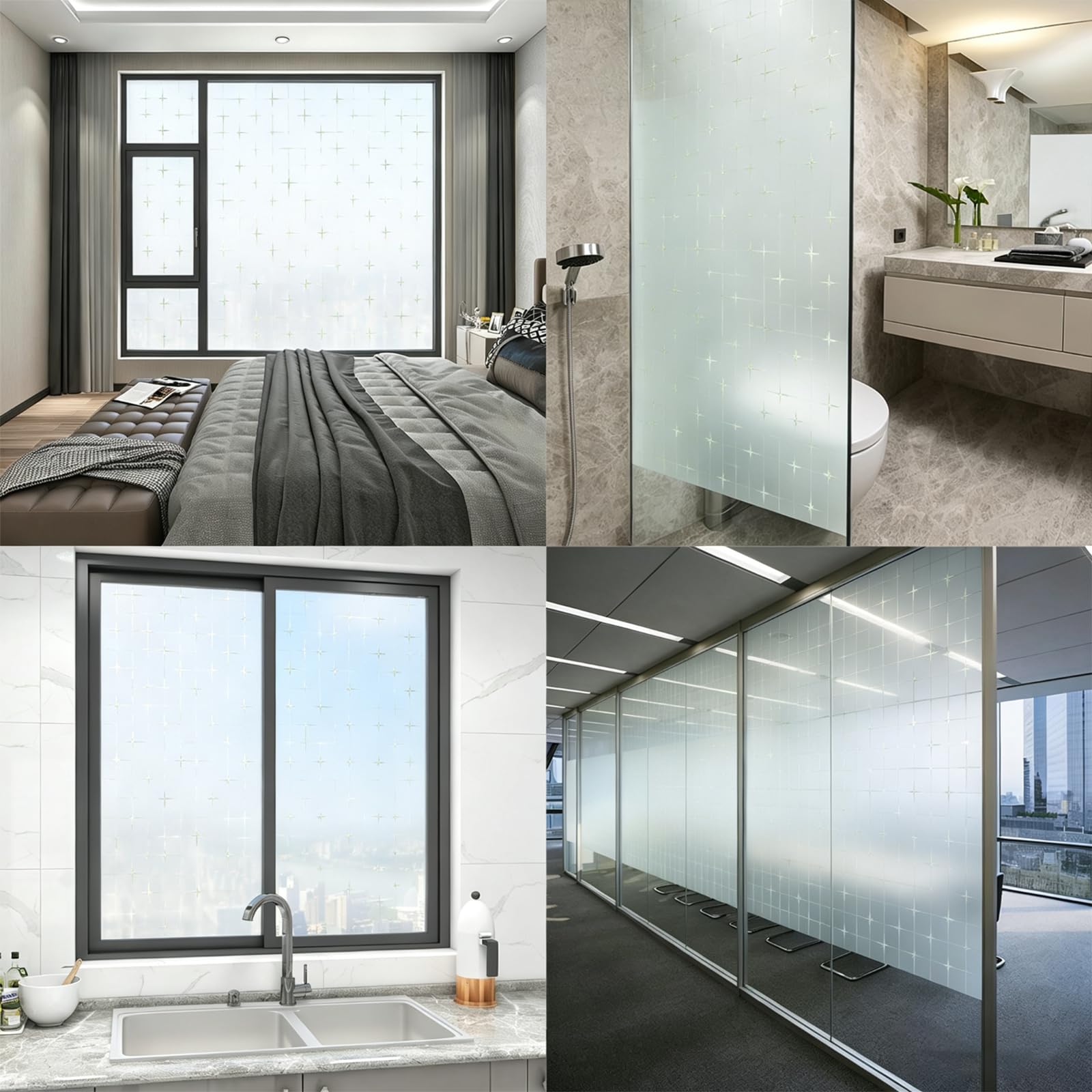 Fensterfolie Blickdicht Sichtschutzfolie Fenster 110 x 210 cm Wiederverwendbare Anti-Uv Sichtschutzfolie Statisch Haftend Ohne Kleber für Zuhause Büro Badezimmer Küche, Stern