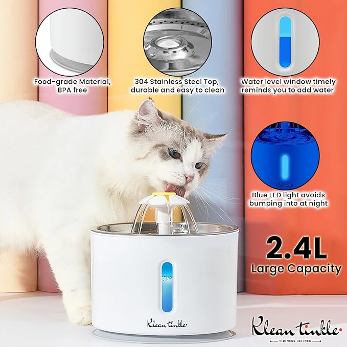Fuente automática para gatos con LED, 2.4L, acero inoxidable miniatura 5