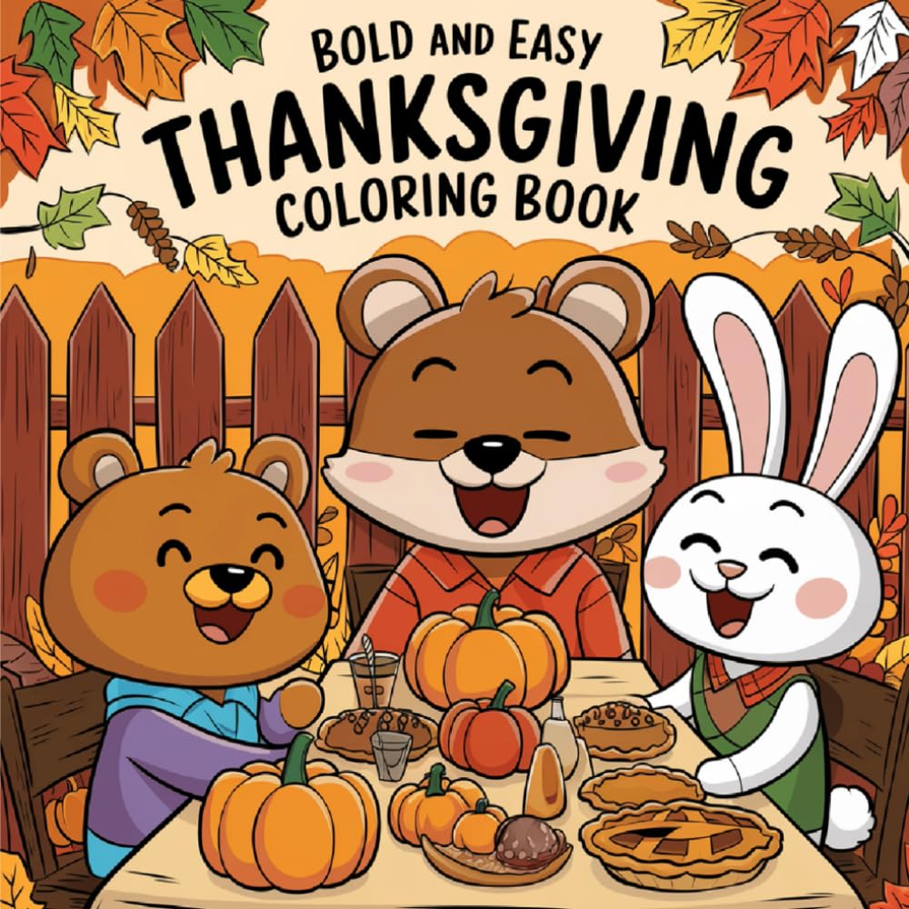 Bold and Easy Thanksgiving Coloring Book: Fun and Simple Holiday Coloring Pages for Kids, Seniors, and Beginners | Cute Turkeys, Pumpkins, and Harvest Scenes for Relaxation and Joy