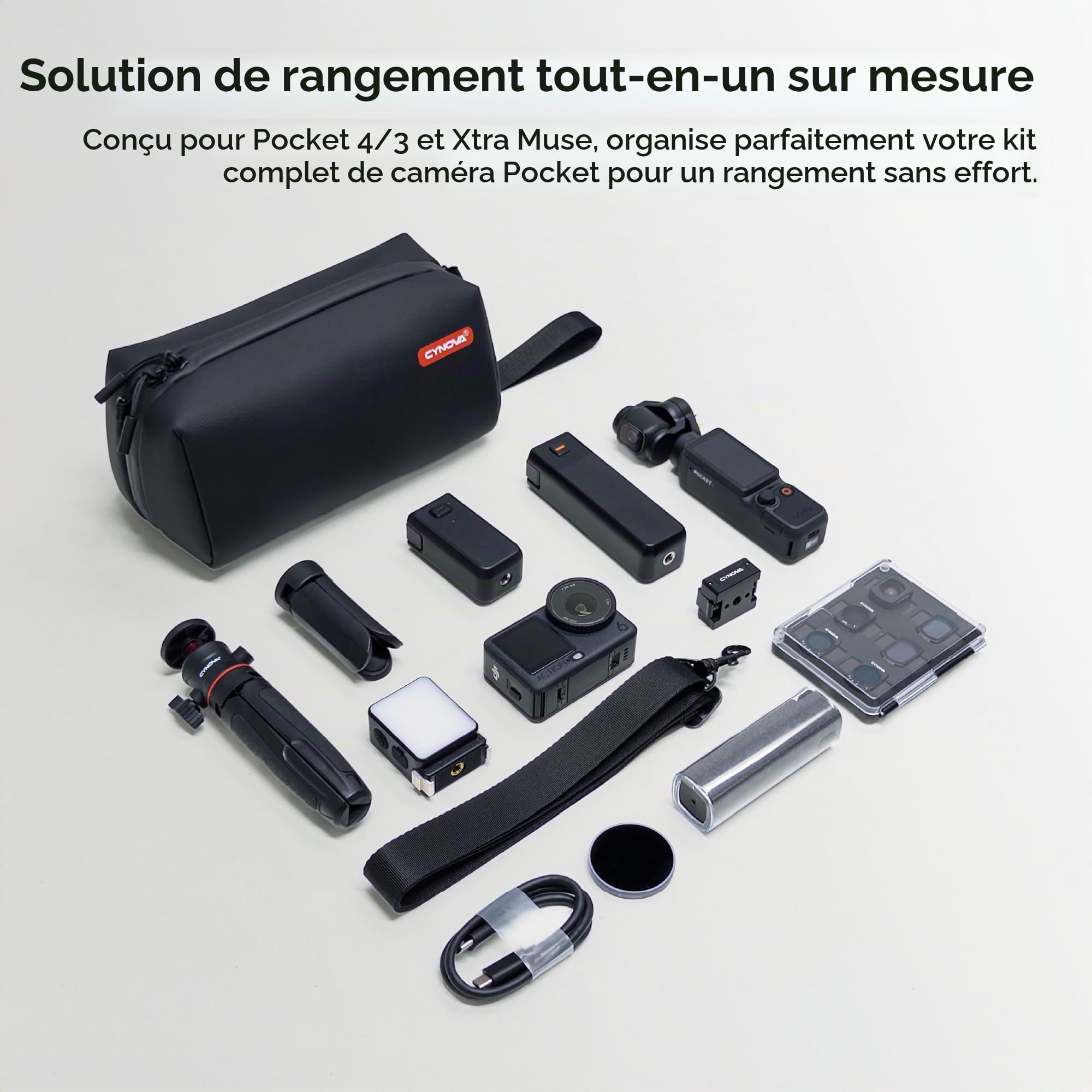 CYNOVA Sac de transport pour DJI Osmo Pocket 4, Osmo Pocket 4 avec bandoulière, grande capacité, étui de transport de protection pour Osmo Pocket 3, accessoires Osmo Pocket 4/3/Xtra Muse