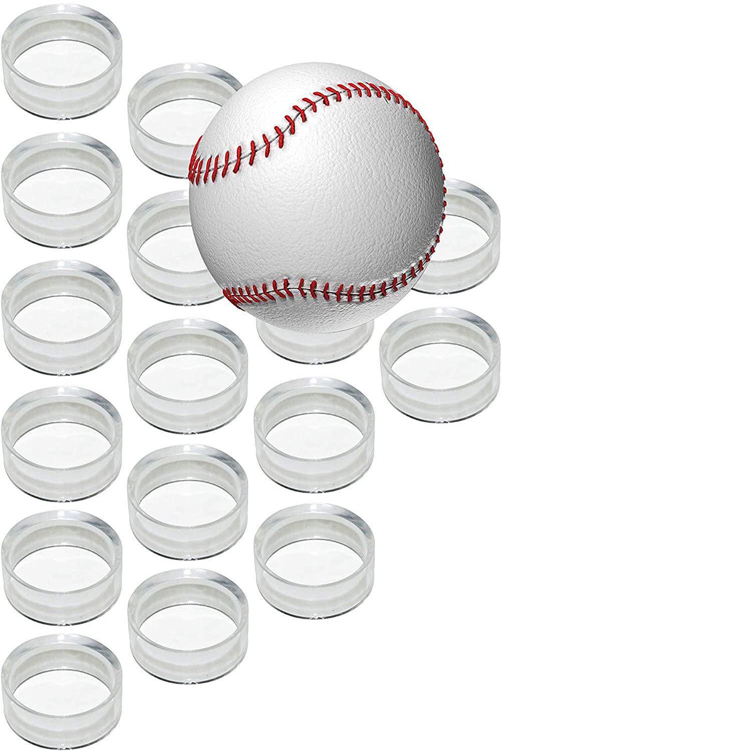 (48 PZ) Supporto per sfere,supporto per sfere con anello trasparente,espositore rotondo per palline da golf, baseball, softball, palline da tennis,sfere,biglie,collezioni, (piccolo, medio, grande)