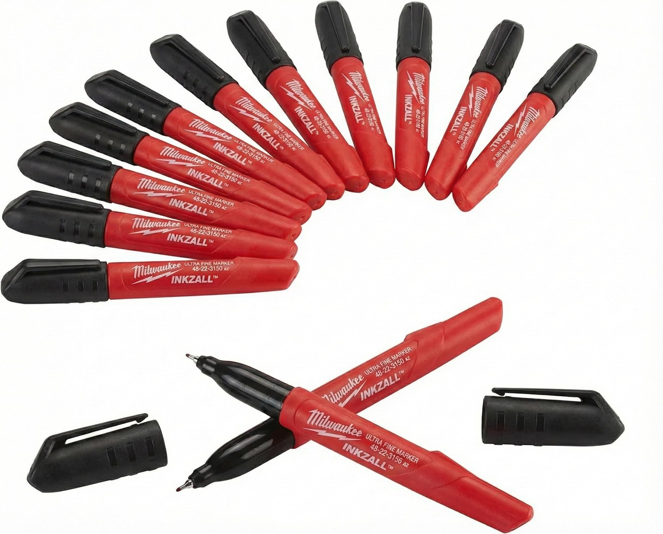 Milwaukee Inkzall Point Markers, Fine, Black, Pack of 12