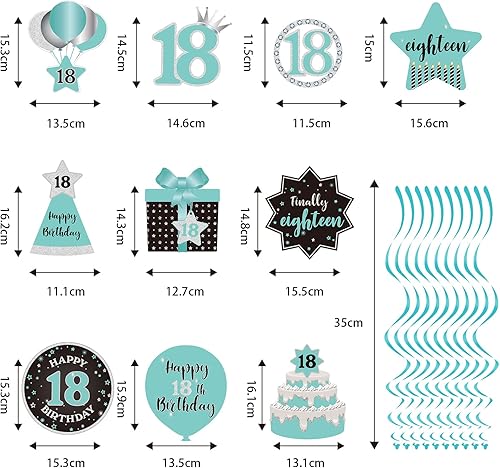 Miniatura 3 de Decoración de techo de remolinos colgantes para fiesta de cumpleaños número 18, decoración de techo con 18 remolinos colgantes de papel de aluminio