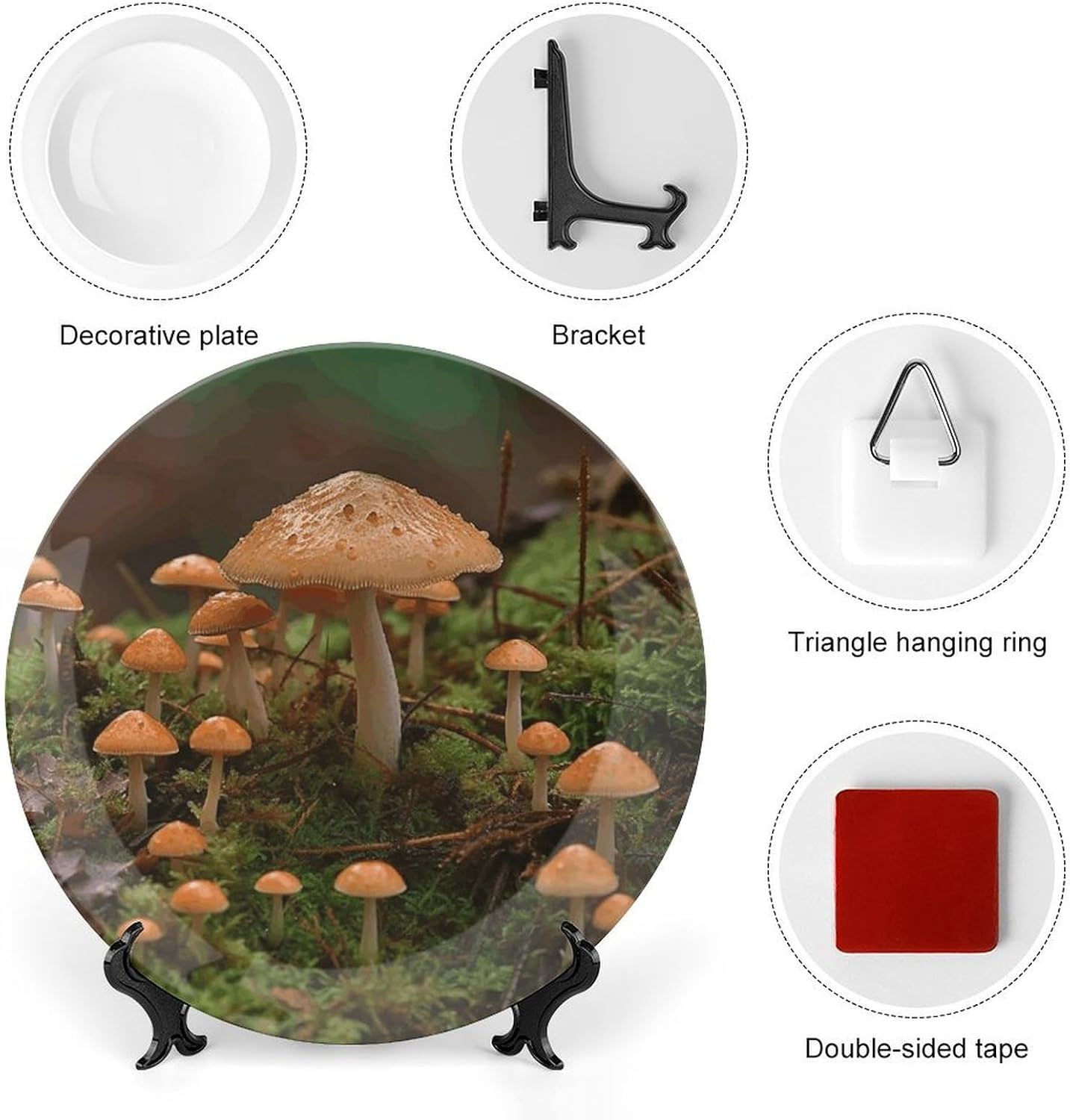 Wild Mushroom Decorative Plates for Display Personalized Bone China Plates Home Wobble-Plate with Display Stand Hanging Decorative Plate Wall Or Table Decor