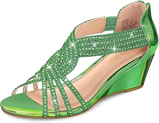 Women's Diana Low Wedge Sandals Sparkly Rhinestone Open Toe Fashion Dress Shoes for Woman Lady in Bridal Dance Evening