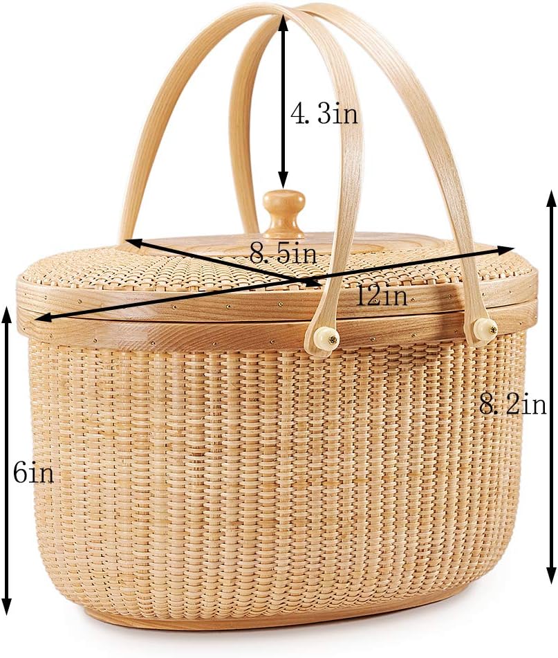 Nantucket Style Basket Picnic Basket Rattan Handmade Products Woven Sewing Storage Basket Two Swing Handles Tote Bag for Women
