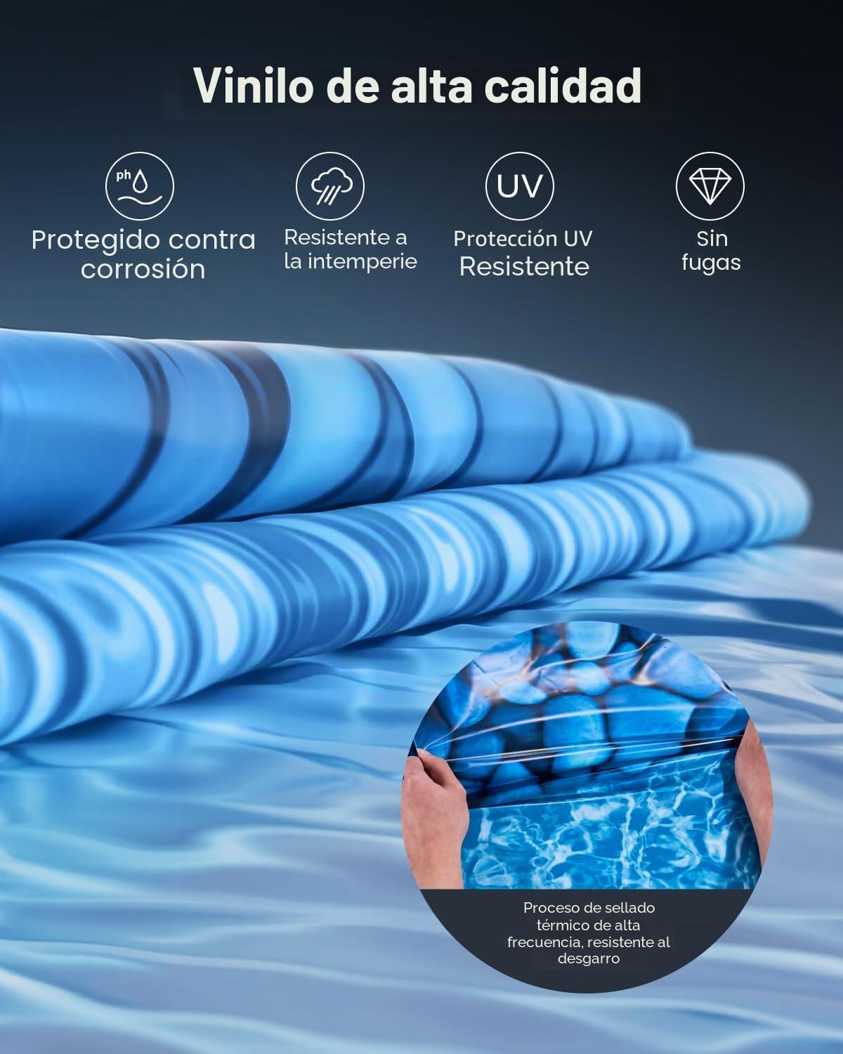 VEVOR Revestimiento para Piscina Elevada 244 cm Redonda Cubierta para Piscinas Superpuestos Vinilo de Calibre Estándar Altura de Pared 122-137 cm Diseñado para Piscinas Elevadas con Lados de Acero