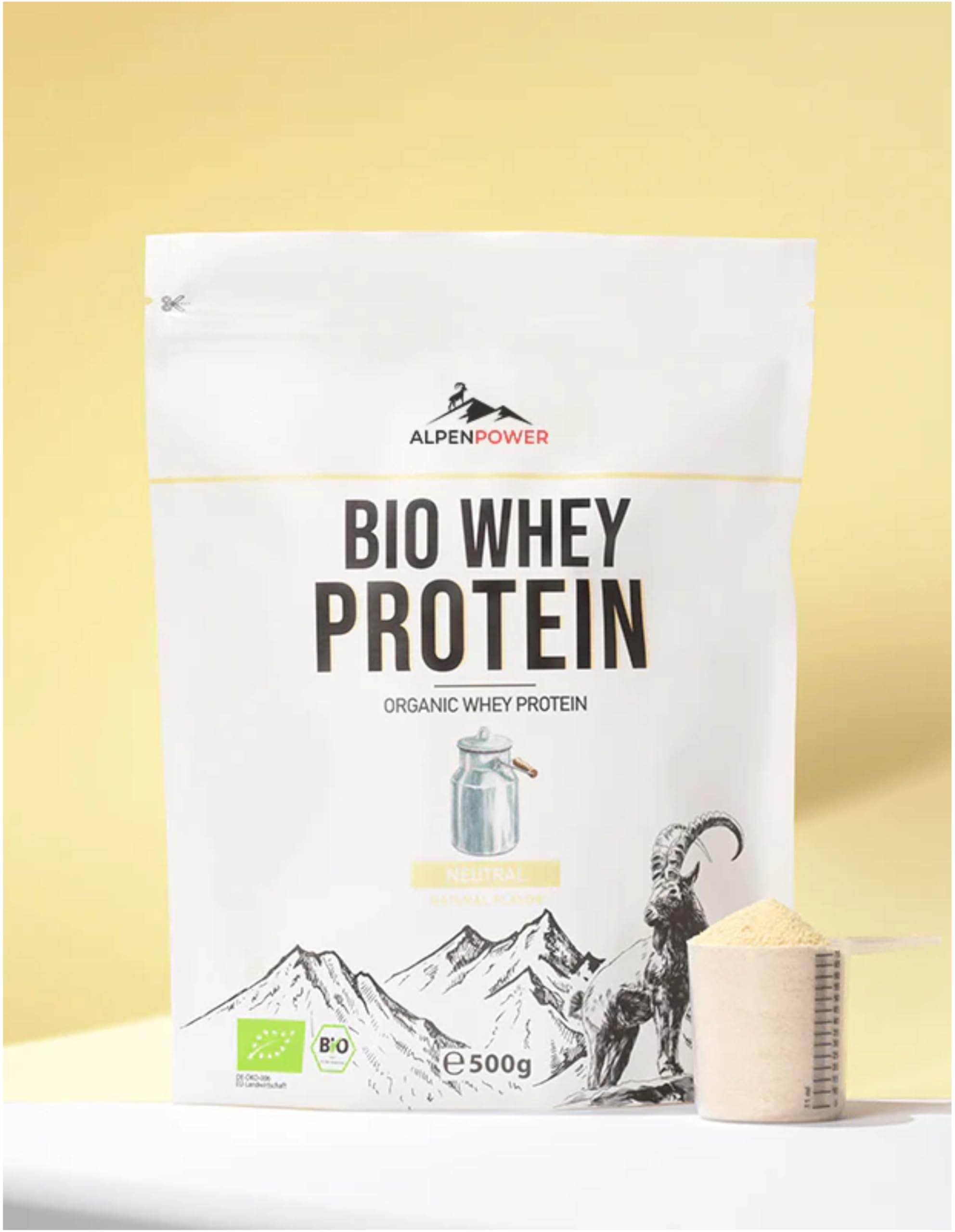 AlpenPower BIO WHEY Protein Neutral 500 g - 100% natürliche Zutaten & ohne Zusatzstoffe - Hochwertiges CFM Eiweiß-Pulver aus bester Bio-Alpenmilch