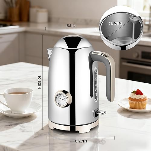 Miniatura 6 de SUSTEAS Hervidor eléctrico  Caldera de agua de té caliente de 57 onzas con termómetro, olla de acero inoxidable de calentamiento rápido de 1500 W,