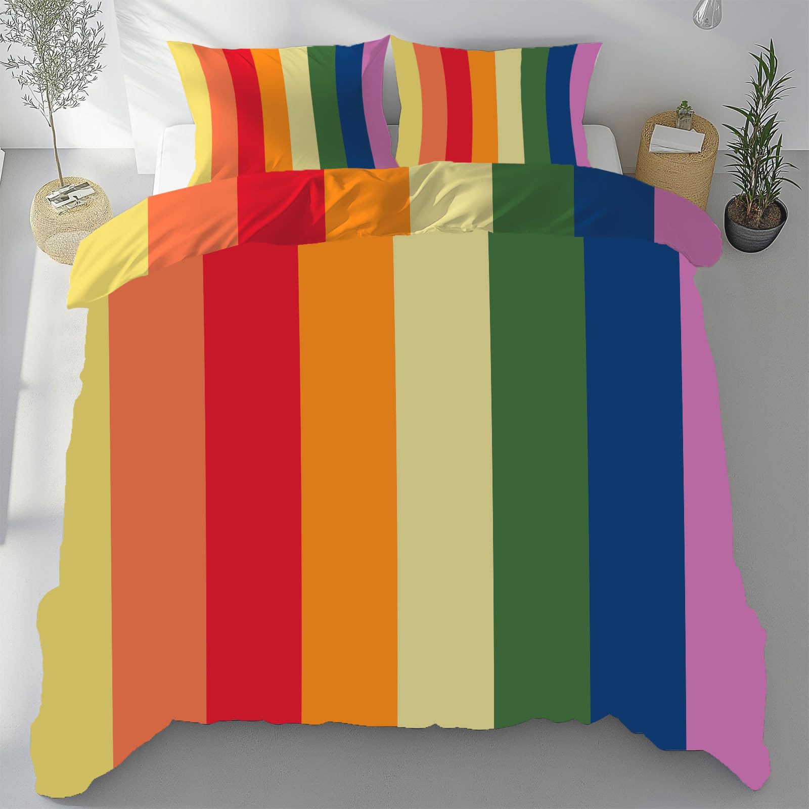 Parure de lit 2 personnes arc-en-ciel 280x240 en microfibre avec 2 taies 80x80