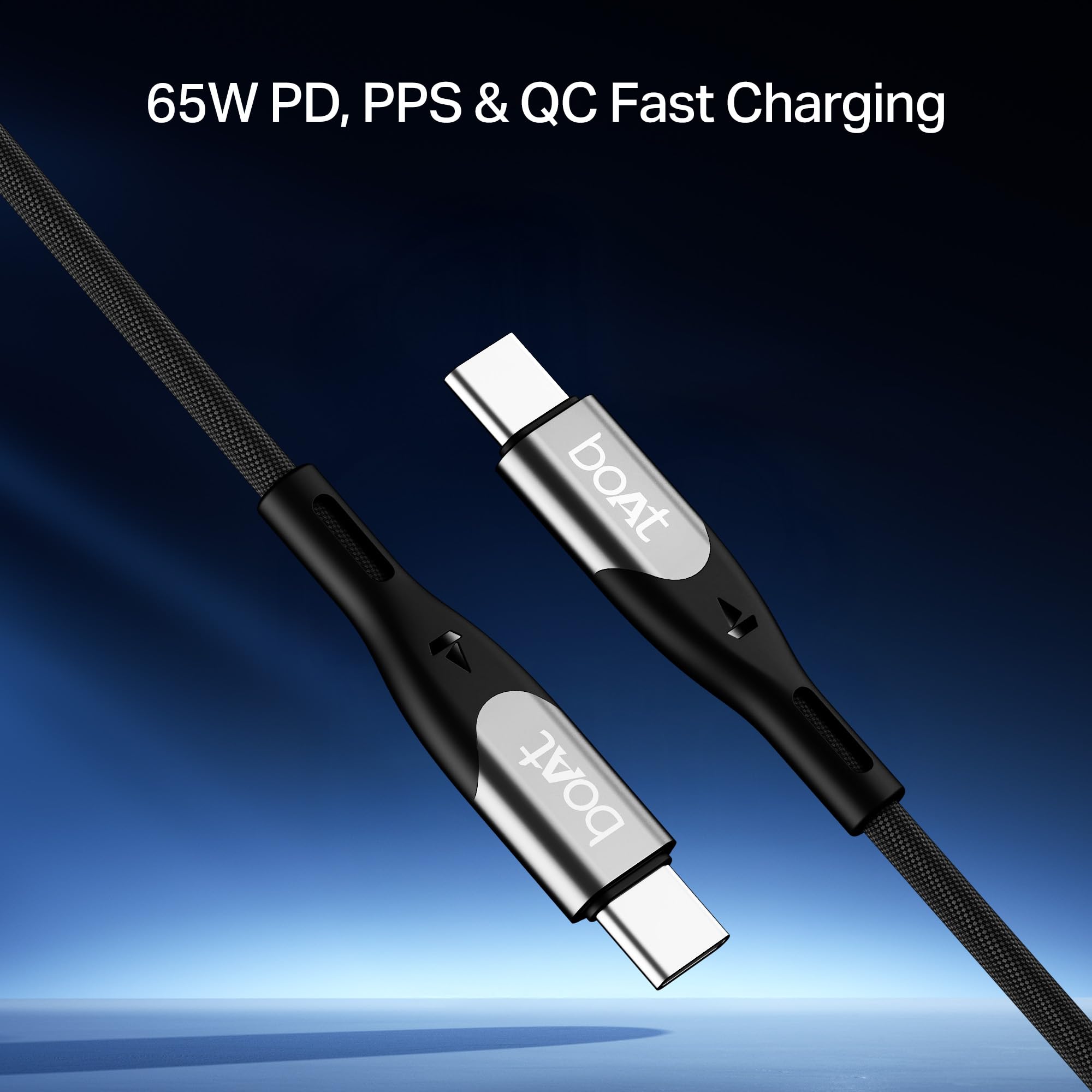 boAt Type C to C 65W Fast Charging Cable with 480 Mbps Data Transfer, Tangle-Free Cable in Premium Nylon Braided Design (Carbon Black) 1