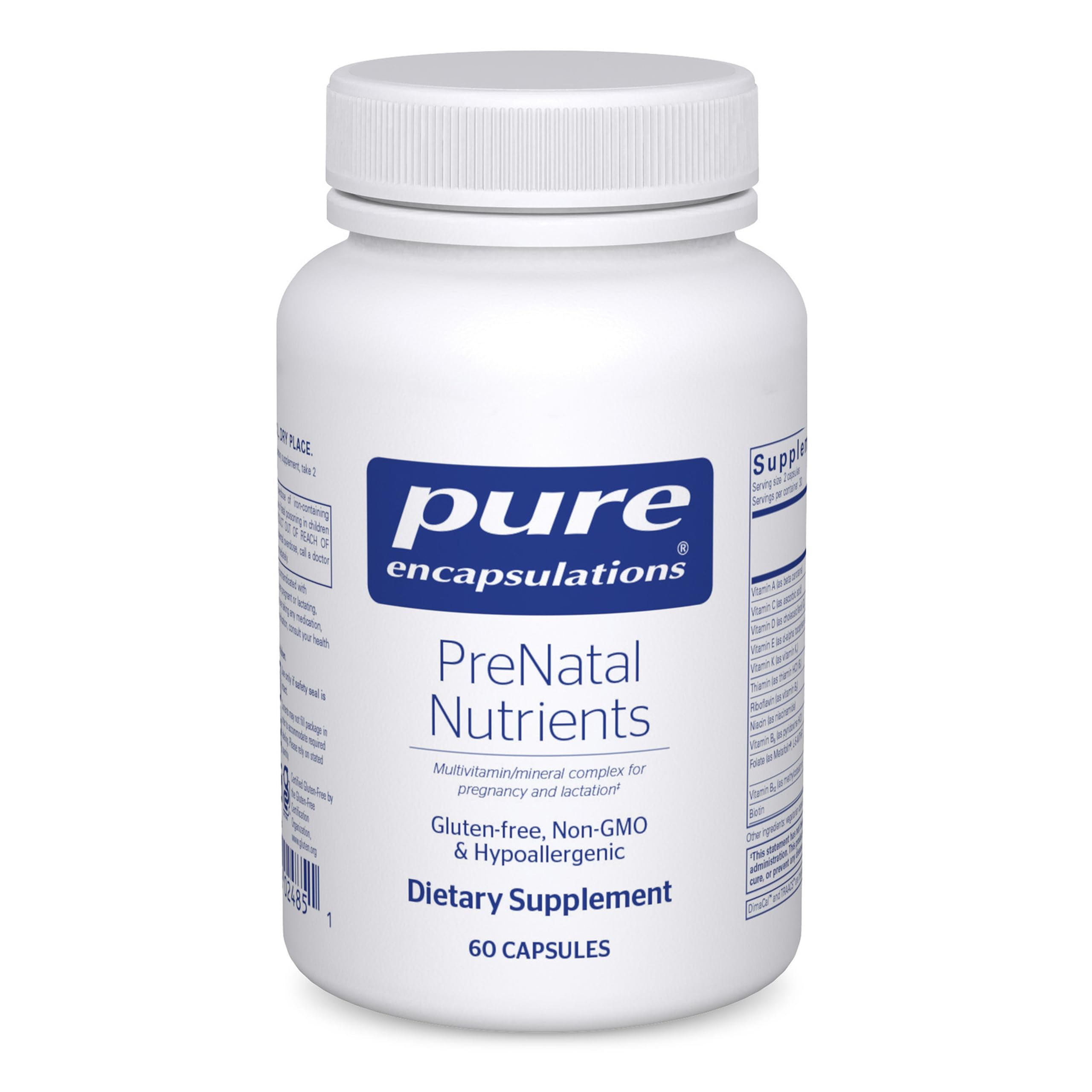 Pure Encapsulations PreNatal Nutrients - for Pregnancy & Lactation - Aids Energy & DNA Development* - with Folate, Choline & Iron - Gluten Free & Non-GMO - 60 Capsules