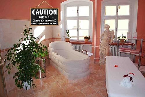 Miniatura 5 de SEIFUD Caution This Is a Kids Bathroom I Have No Control in Here, 11 x 6 pulgadas, letrero colgante de madera para baño, letreros de baño,
