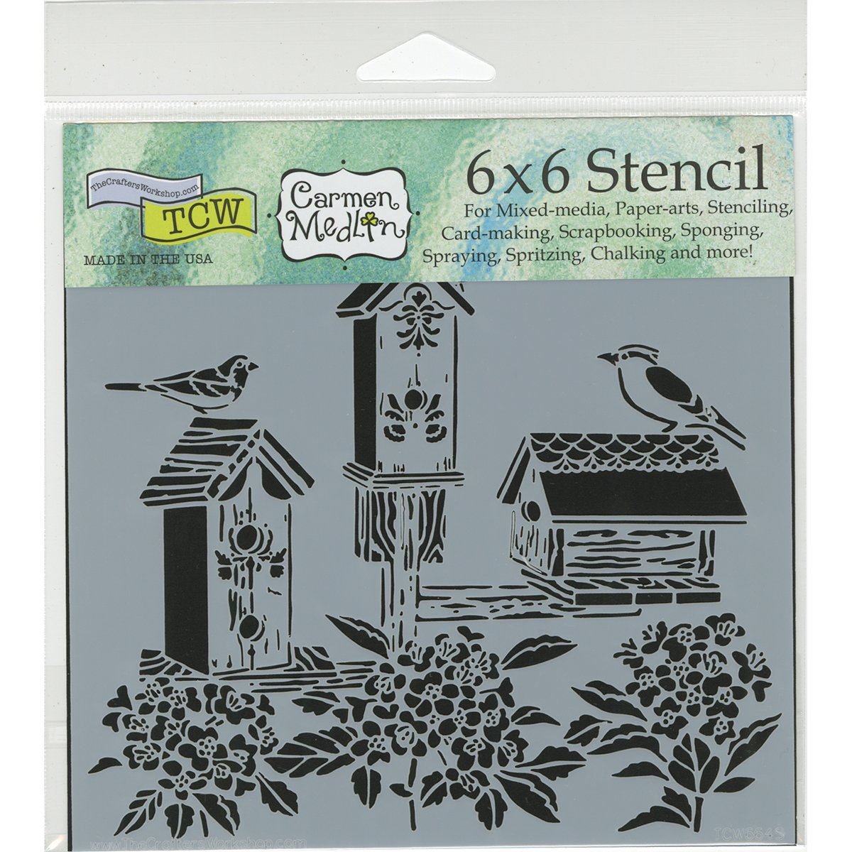 The Crafters Workshop"Bird Houses" Stencil, Transparent, 6 x 6-Inch (18 x 16 x 0.1 cm)