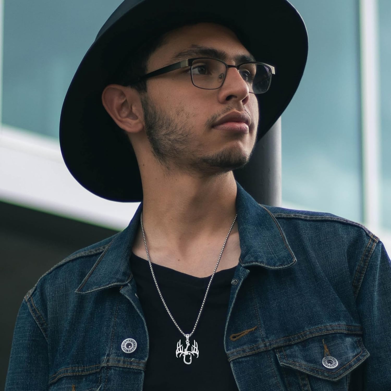 PROESS Fish Hook Necklace for Men 925 Sterling Silver Antler Duck Pendant Necklace Antler Fish Hook Hunting Jewelry Gifts for Father - Image 3