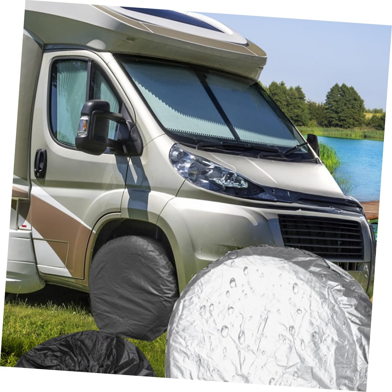 Pezzi Copertura Nero Poliestere Pneumatici per 4, 190t | Camper e Roulotte, Installazione Facile e Vestibilità, Limita L’accumulo di Detriti All’esterno