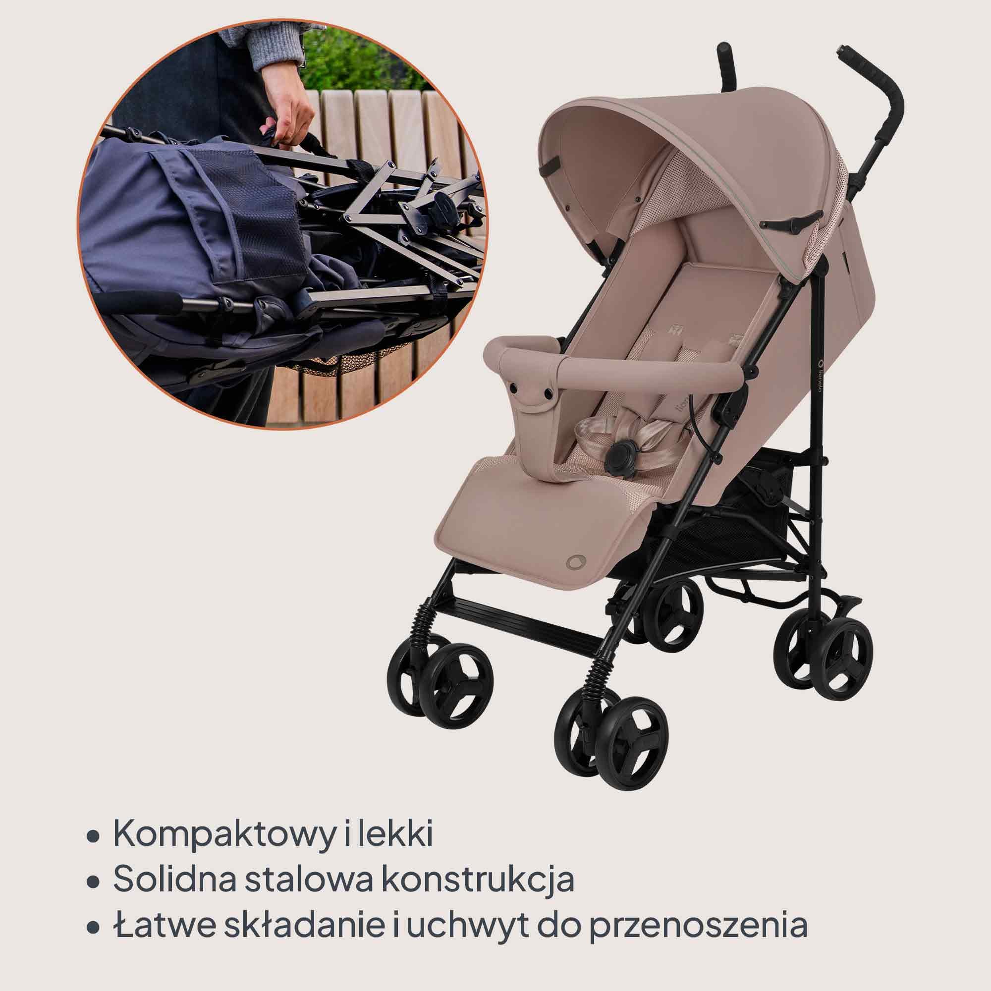 LIONELO Elia Buggy mały, składany wózek dziecięcy, do 15 kg, regulacja oparcia i podnóżka, hamulec tylnego koła, moskitiera, ogrzewacz nóg, kosz na zakupy