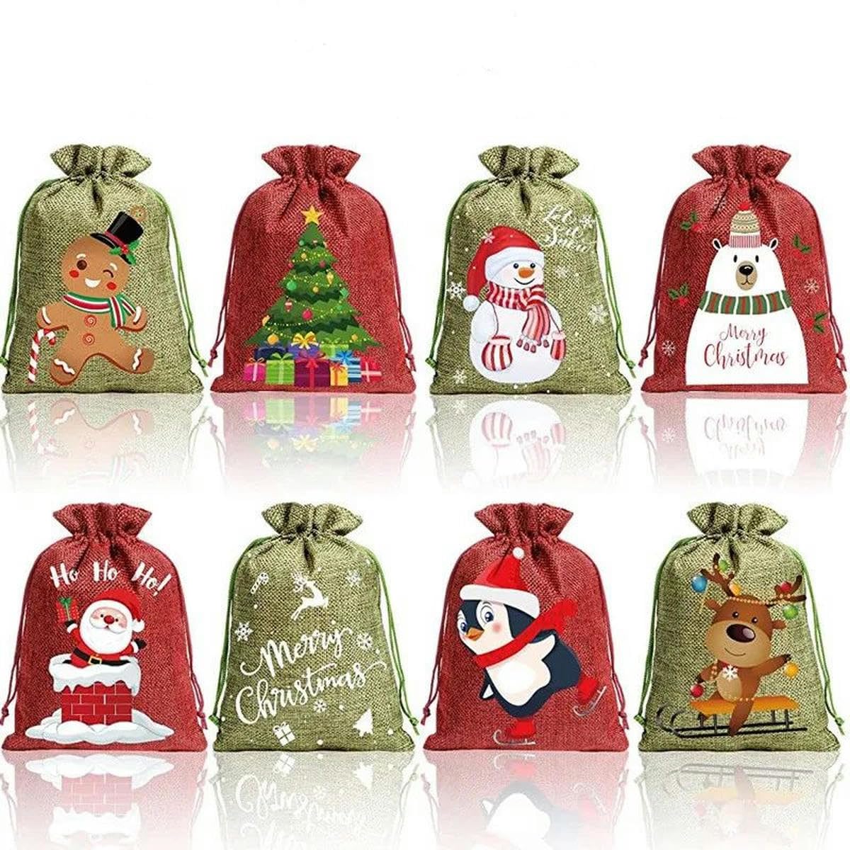 sac cadeau de sac de Noël en lin de jute réutilisable avec cordon de serrage pour Noël-Juste 50 sacs vierges-9x12cm-Autre