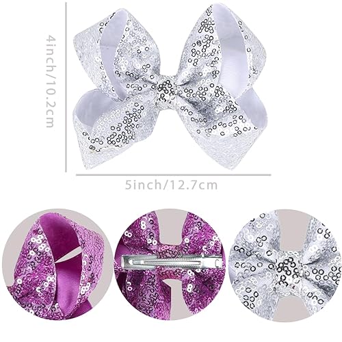 Miniatura 7 de 2 lazos para el cabello con lentejuelas brillantes de 5 pulgadas, horquillas para el cabello, pinzas de cocodrilo para niñas, niños y mujeres