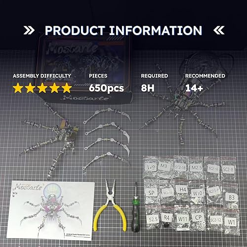 Miniatura 7 de Cyberpunk - Rompecabezas 3D de araña de metal, modelo de ciencia ficción con ojos que cambian de color, bola de plasma interactiva y decoración del