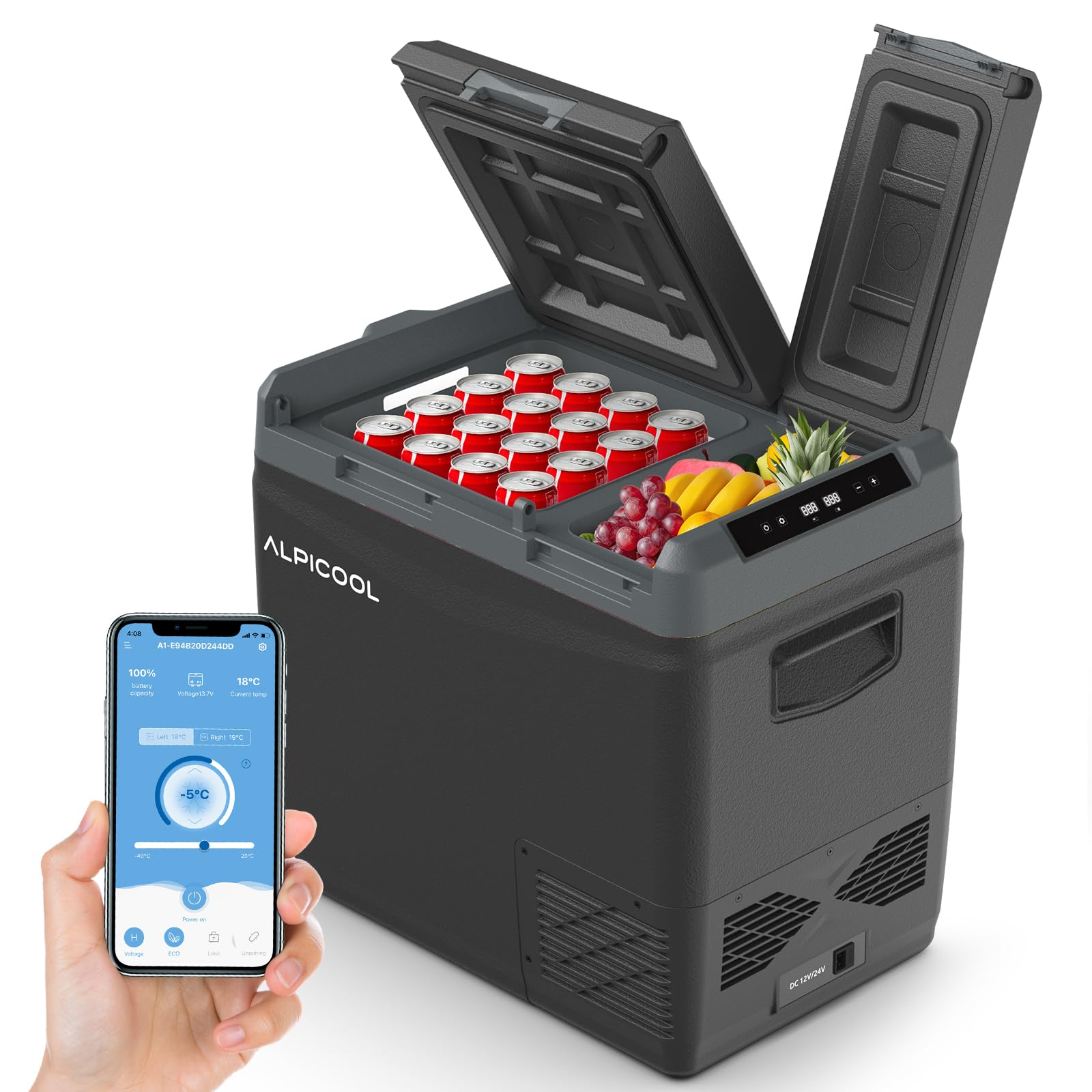 Alpicool KLS58 Réfrigérateur de Voiture 47L avec APP,Dual Zone Glacière à Compression 2026,12V/24V DC 100-240V AC,Frigo Voiture pour Camion,Camping,-20℃-20℃,Plateau à Glaçons Offert,Noire
