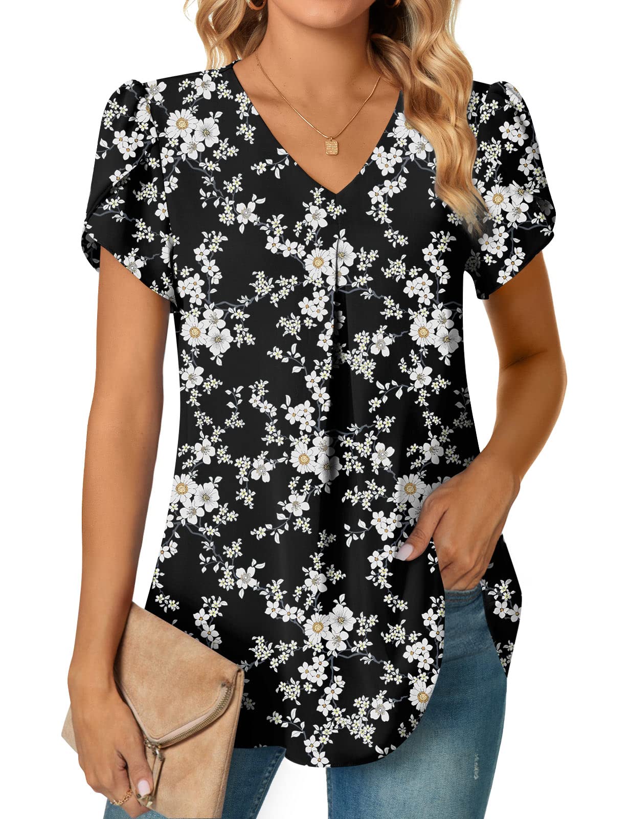 Anyally Women's Summer Tunic Tops Dressy Casual Chiffon Blouses Plus Size Short Sleeve T-Shirts for Leggings