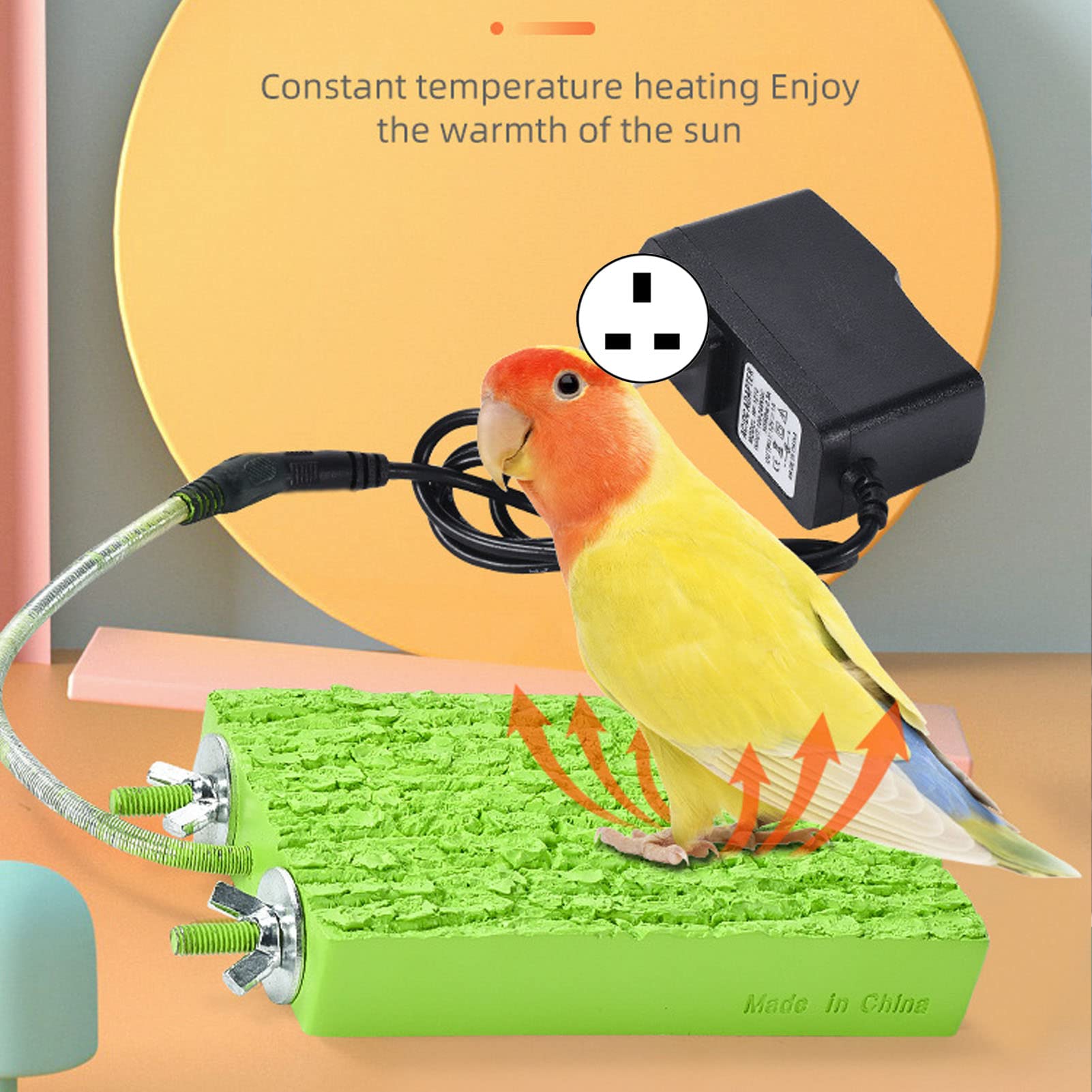 Topiky Plate-Forme Chauffante pour Perchoir à Oiseaux, Température Constante 5 W sans Danger pour Petits Animaux de Compagnie, Accessoires de Cage, Jouets d'exercice pour Perroquets, Perruches,(EU)