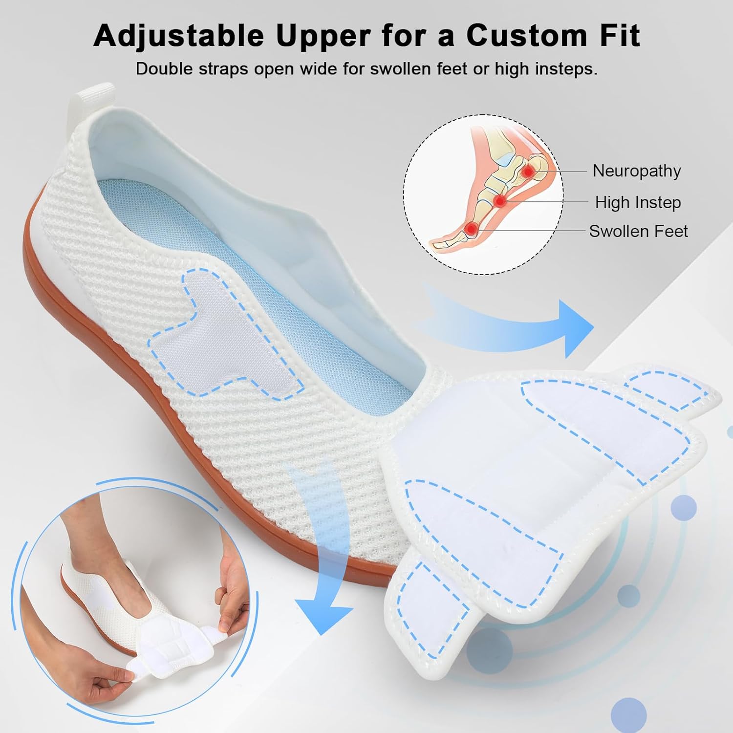 JOINFREE Diabetic Wide Walking Shoes for Women & Men with Adjustable Upper, Zero Drop Non Slip Casual Sneakers Comfortable for Edema, Arthritis, Swollen Feet & Elderly - Image 3