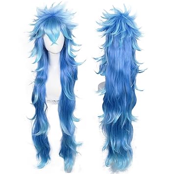 ANOGOL Hair Cap + Blue Wig 99 cm Extra Long Wigs Royal Blue Wig for Women Ombre Cosplay Wig For Anime Costume Men Wigs Cosplay Costume Synthetic Wig for Halloween Party Anime Outfit