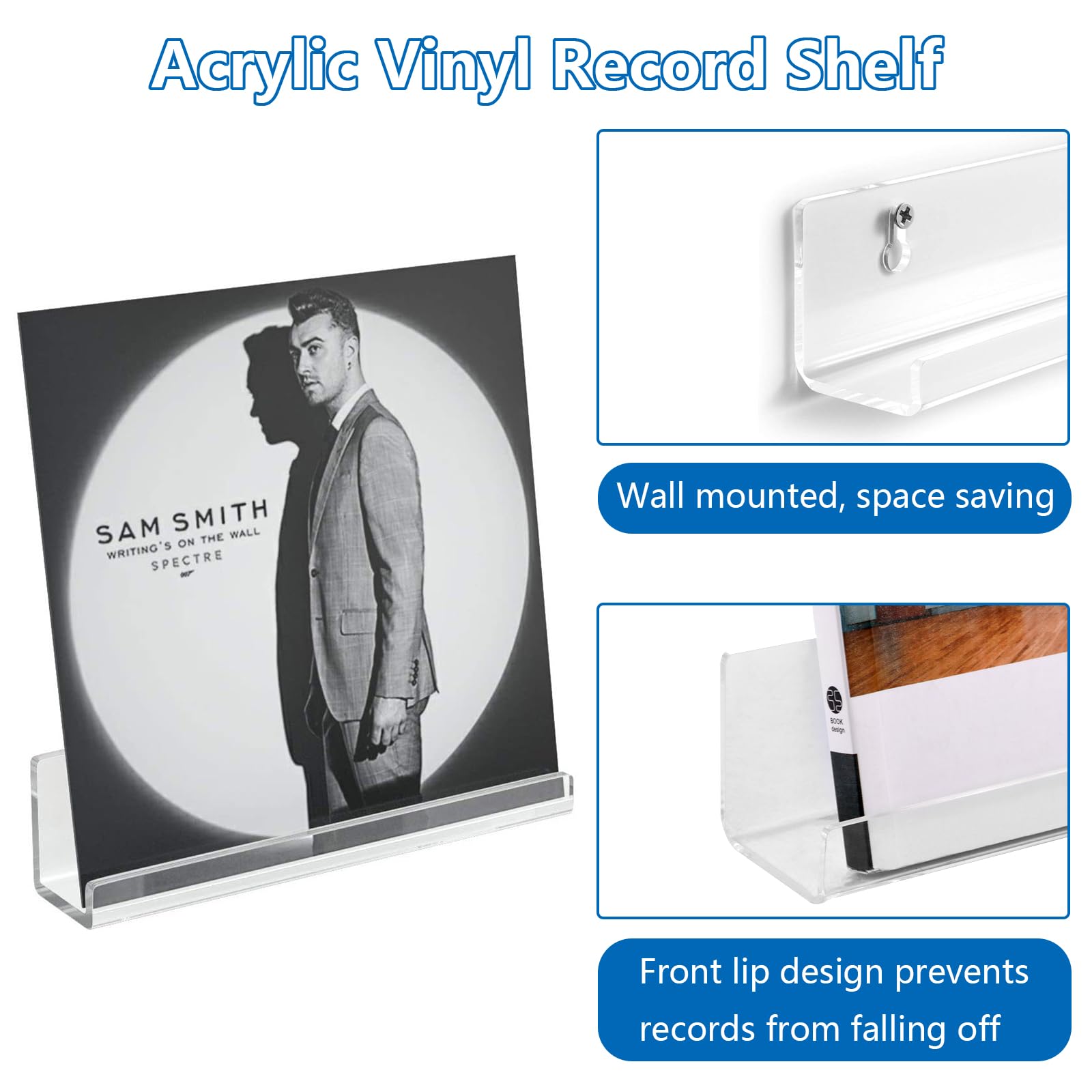 Lot De 8 Supports Muraux Disques Vinyles - Étagère Acrylique Transparent 30,5 Cm