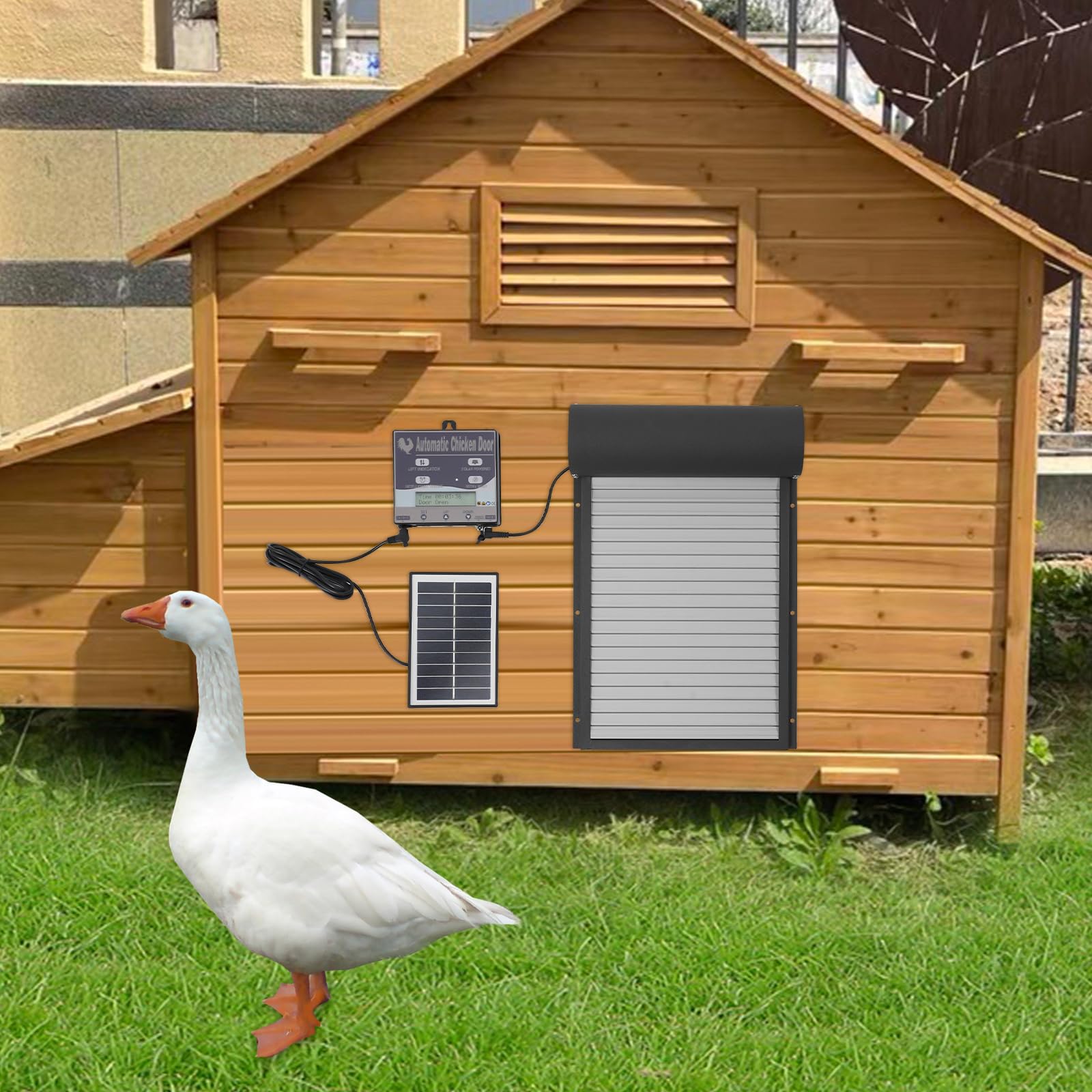 Puerta automática de gallinero solar de 5 W, puerta automática para gallinero, puerta eléctrica automática con mando a distancia, para gallinas, gansos, patos y otras aves pequeñas (negro)