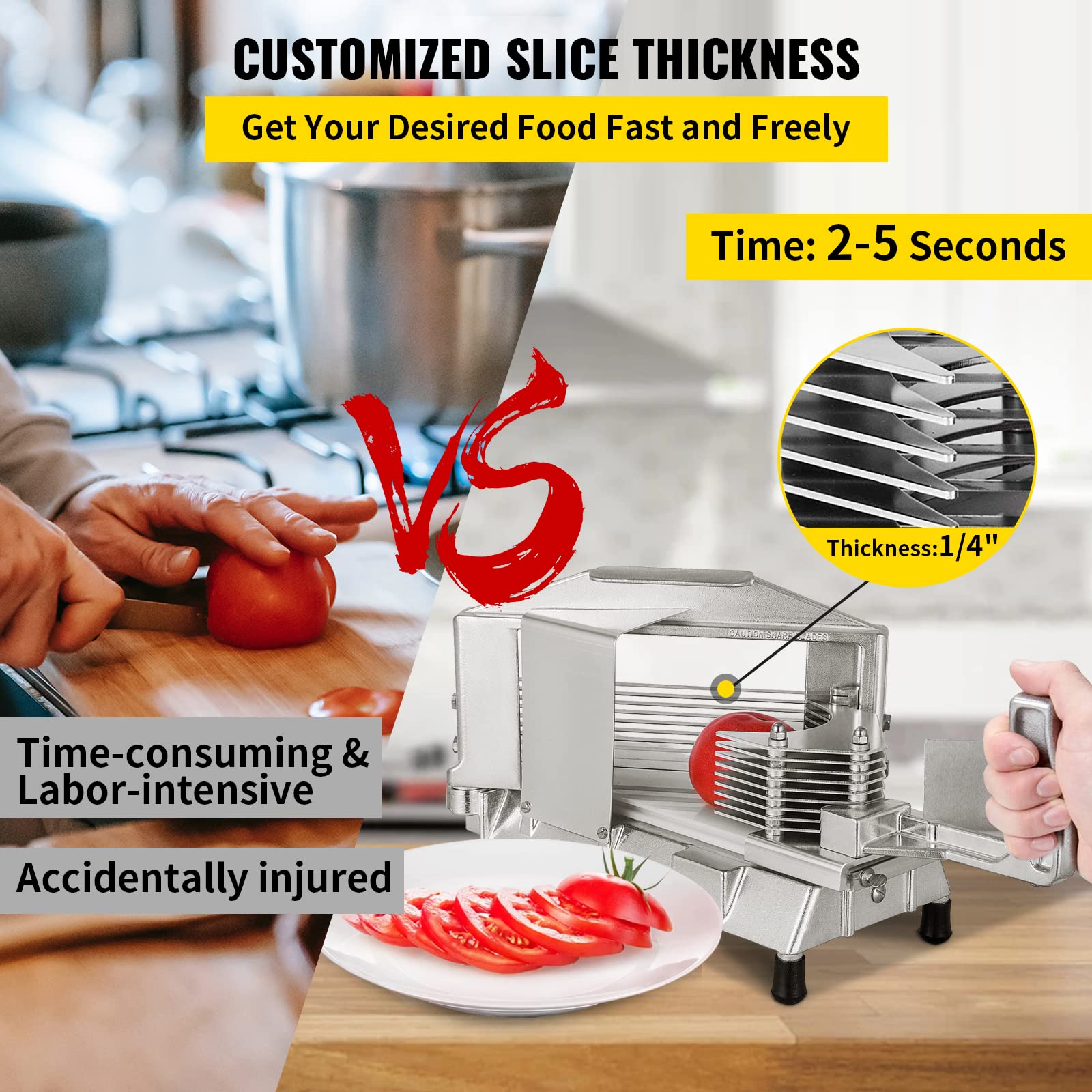 VEVOR Kommerzieller Tomatenschneider 1/4 Zoll, Hochleistungs-Edelstahl Gemüseschneider Zum Schneiden Von Tomaten, Gurken, Bananen