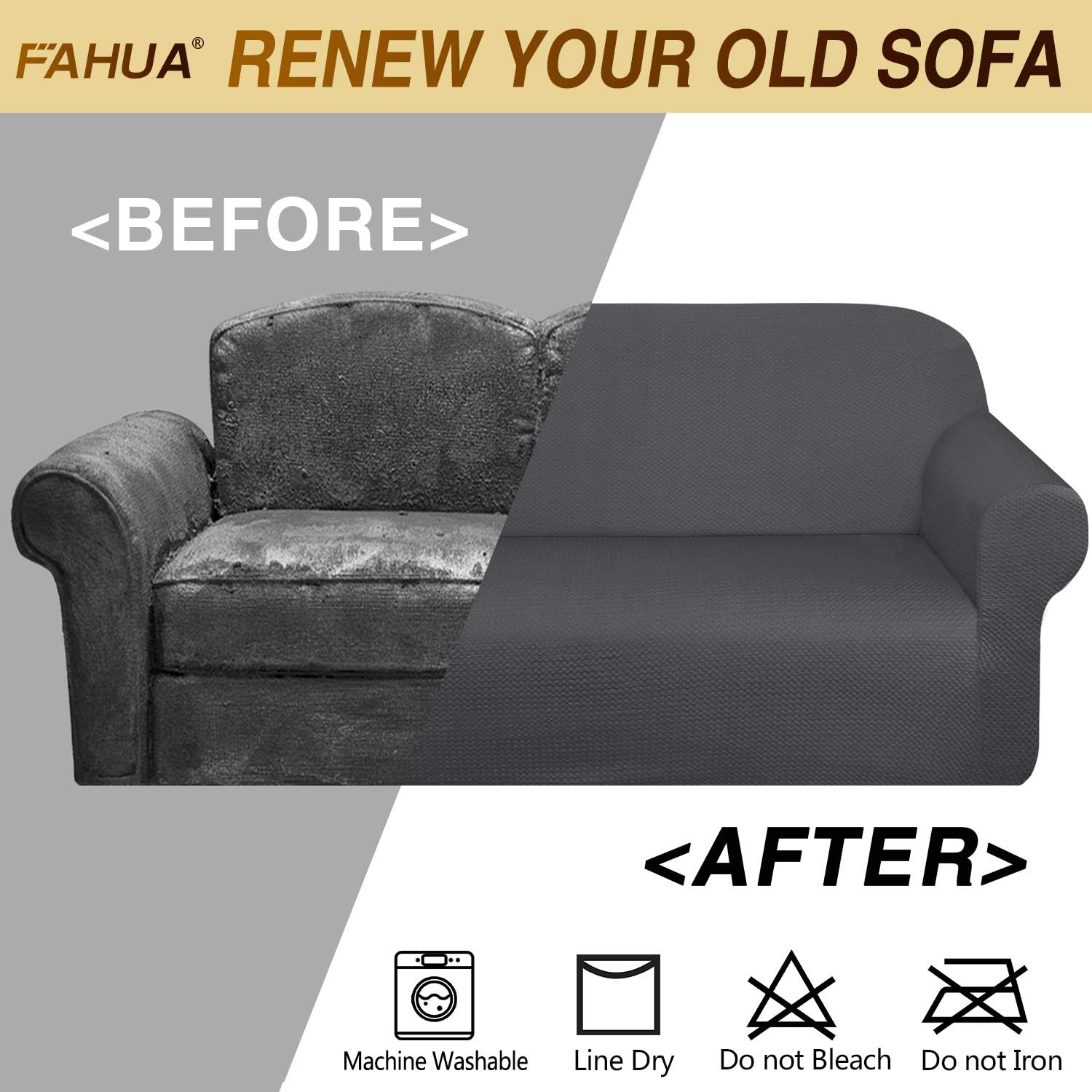 FAHUA Thick Couch Covers for Oversized Couch 1-Piece Stretch Sofa Cover Jacquard Non-Slip Furniture Protector Couch Slipcover for Dogs Pets Kids (X-Large, Gray)