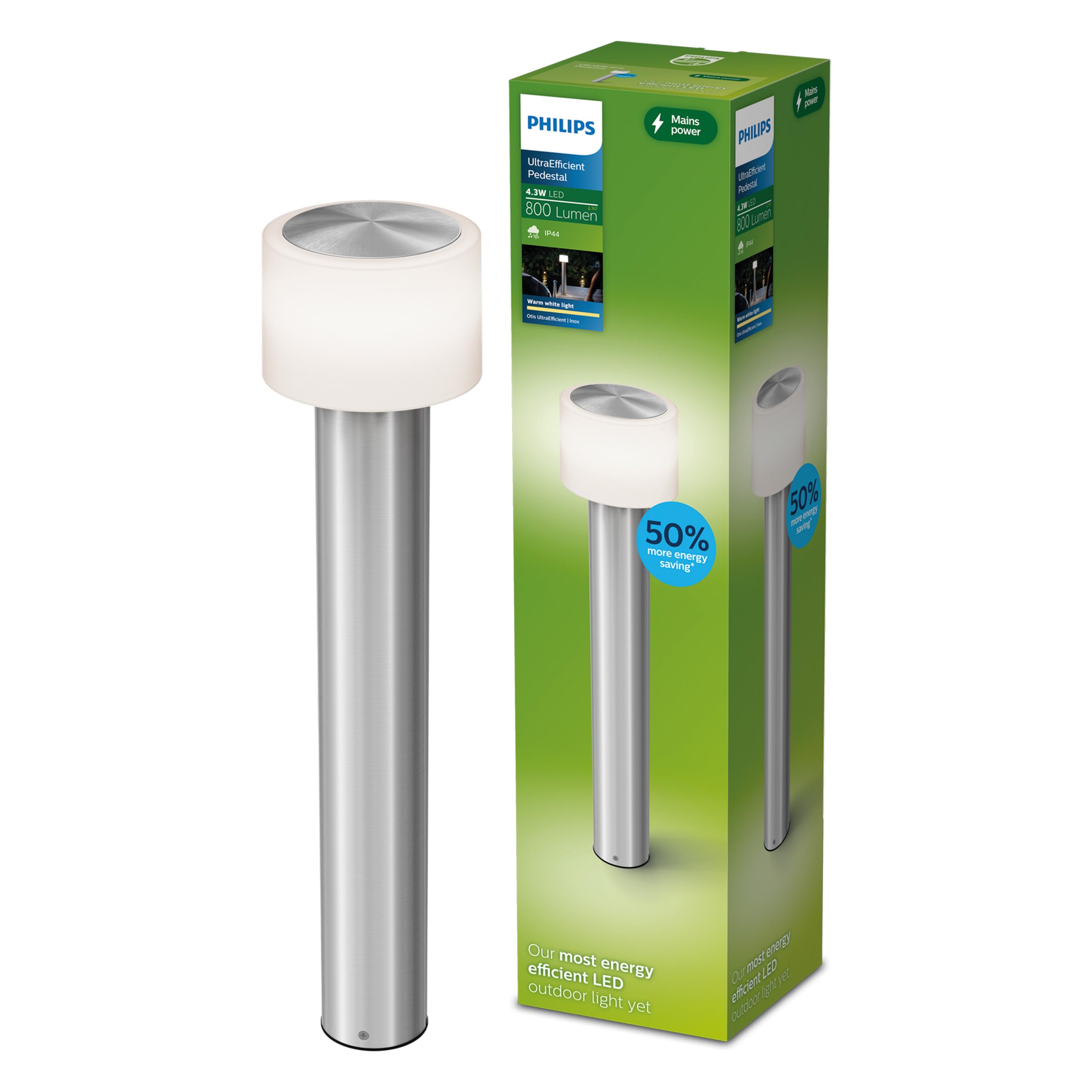 Philips Otis UltraEfficient Outdoor Pedestal Light 2700K 800lm INOX