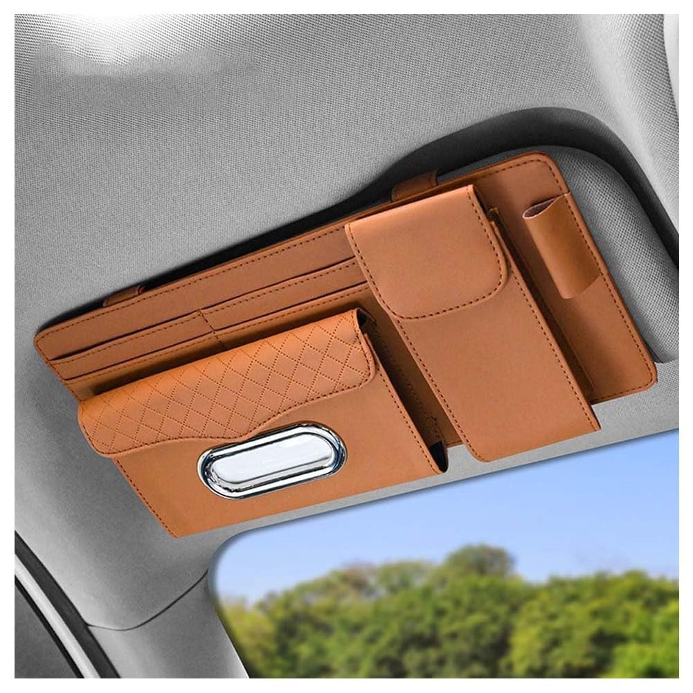 YIPINJIA Car Sun Visor Organizer for Kia EV3/EV4/EV5/EV6/EV9,Auto Interior Pocket Pouch Holder,Multi-Functional Storage Auto Accessories,Orange-normal