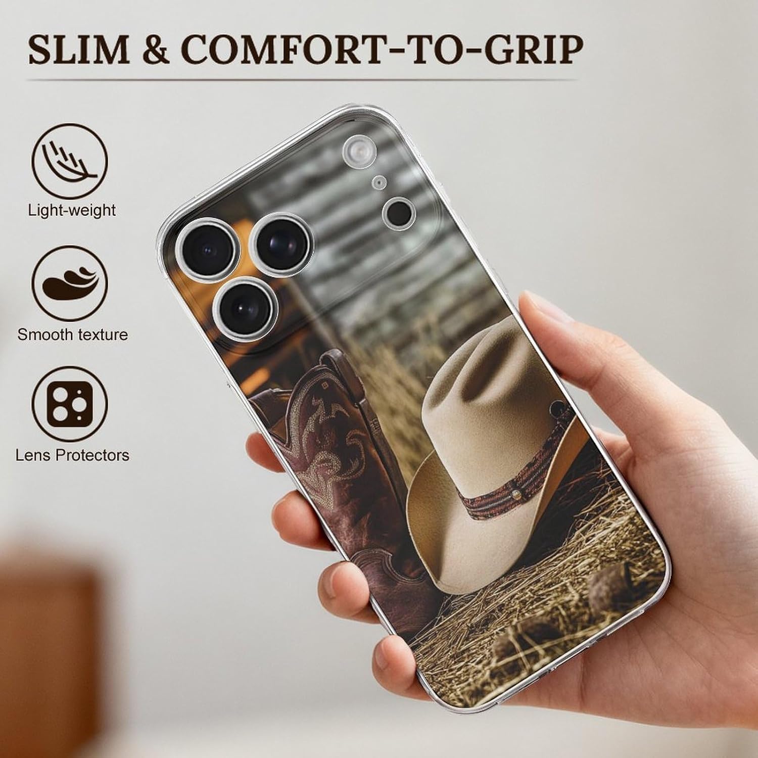 Clear Phone Case for iPhone 17 Pro Max Case, Cowgirl Boots Hat in Farm Prints Shockproof TPU Cell Cover with Wireless Charging, Anti-Yellowing, Transparent image 3