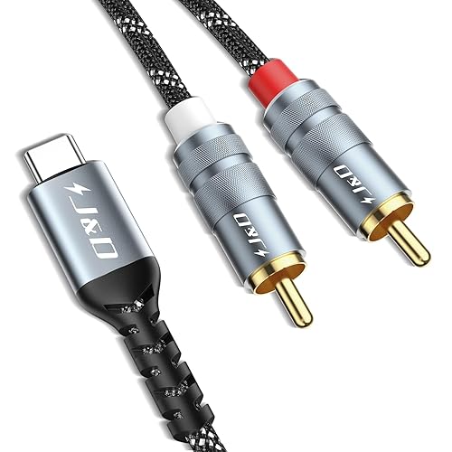 J&D USB C to RCA Audio Cable, Type-C Male to 2RCA Male Y Splitter Car Auxiliary Stereo Speaker Amp Cord, Compatible with Pixel 10/9/8, iPhone 16/17 Series, Galaxy S25/24, 3.3 Feet