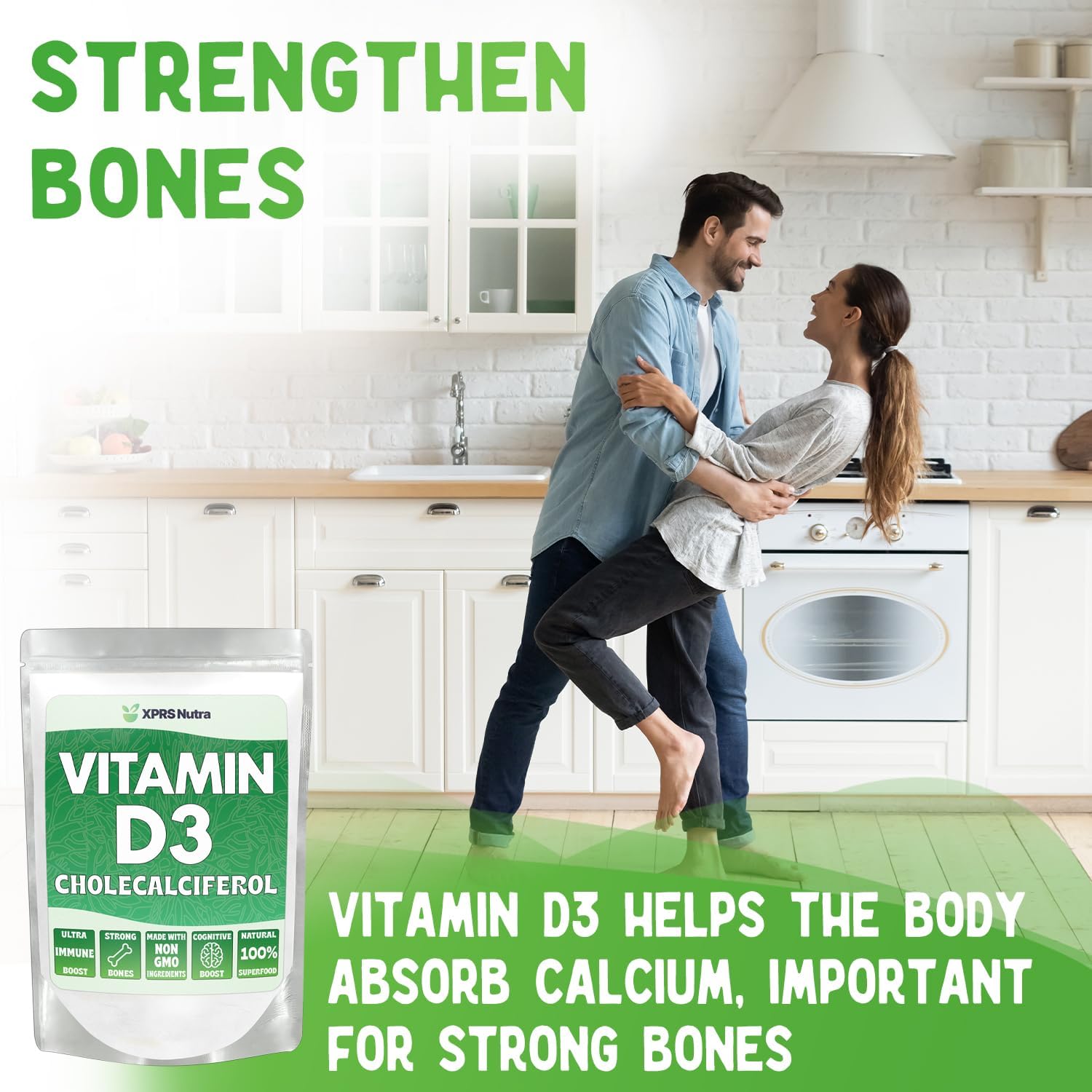 XPRS Nutra Vitamin D3 Powder (Cholecalciferol) - Unflavored VIT D for Bones and Immunity - Vitamin D3 Powder for Muscle Function - Vitamin D Supplements (8 Ounce) (Pack of 6)