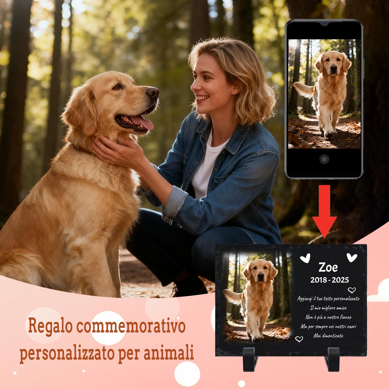 Targa Commemorativa in Ardesia per Cani, Cornice Fotografica Personalizzata, Regalo di Condoglianze per la Perdita di Animali