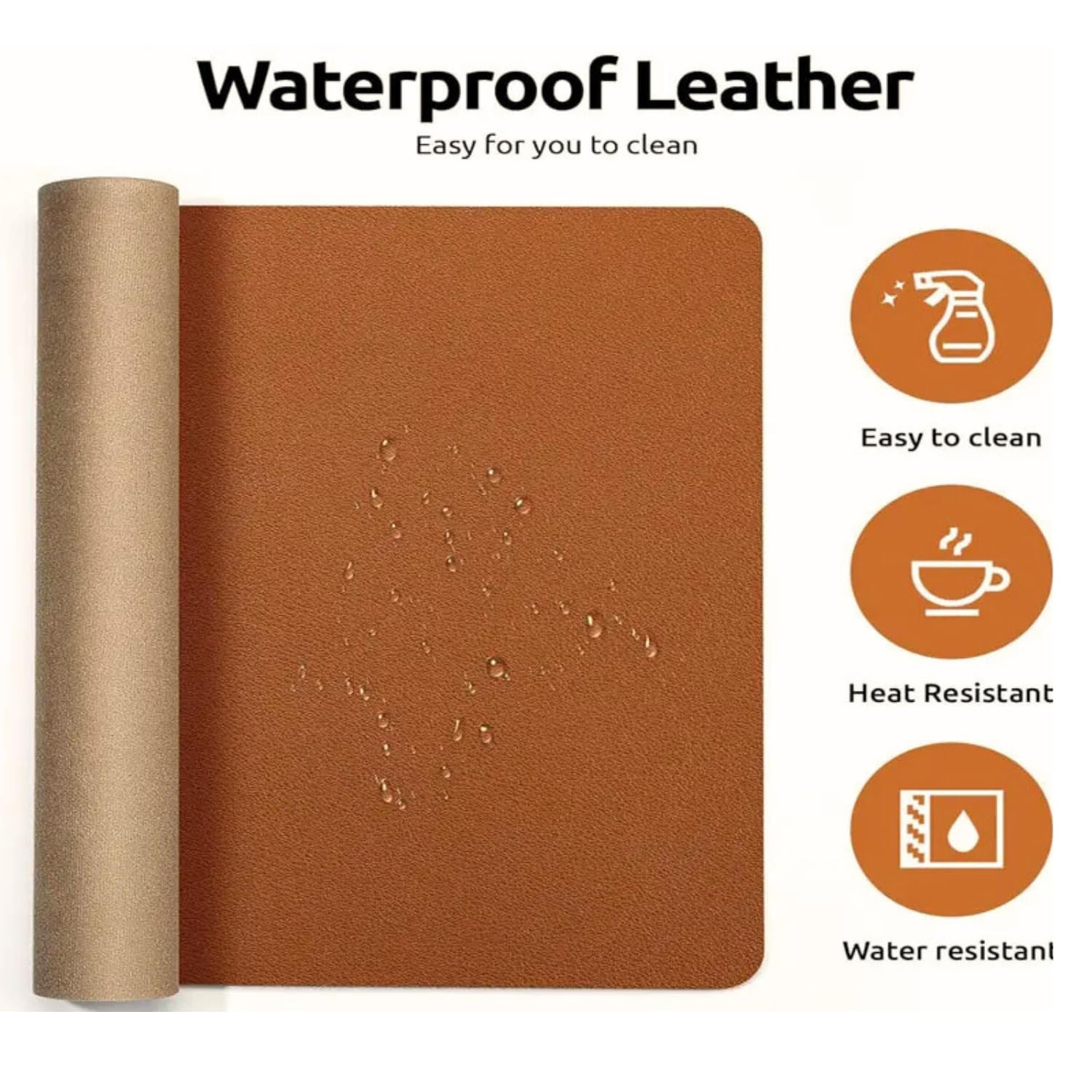 Shopukasa Large Desk Mat 80x40cm, Office Desk Pad, Computer & Laptop Mat, Desk Protector, Brown, PU Leather - Image 2