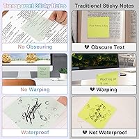 Vista 6 de Transparent Sticky Notes, 2000 Sheets Clear Sticky Notes Pads with Pen, Waterproof Self-Stick Translucent Sticky Notes Tabs for Annotation Books
