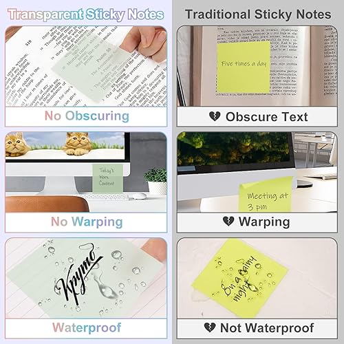 Miniatura 6 de Notas adhesivas transparentes, 1500 hojas de notas adhesivas transparentes con bolígrafo, impermeables, autoadhesivas, translúcidas, pestañas