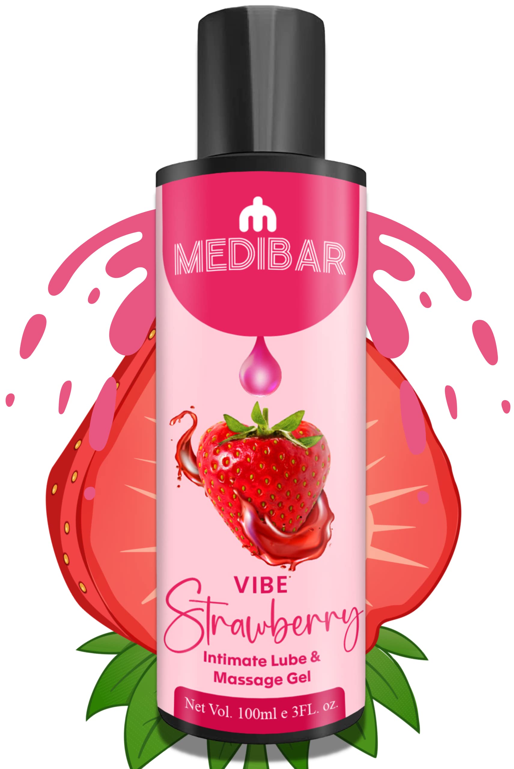 MEDIBAR® Natural Strawberry Flavoured 2 in 1 Lubricant & massage Gel for Men and Women, Water Based Lube, Organic Skin Friendly, Silicone and Paraben Free 100ML (Strawberry)
