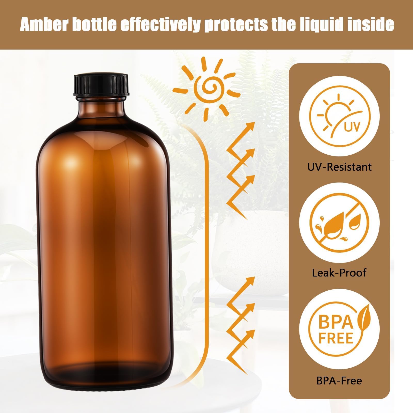 3 Botellas Spray Vidrio Ámbar 500ml, Rociador Ajustable, Spray Bottle, Pulverizador Agua, Bote Spray Pulverizador para Limpieza y Plantas - 3