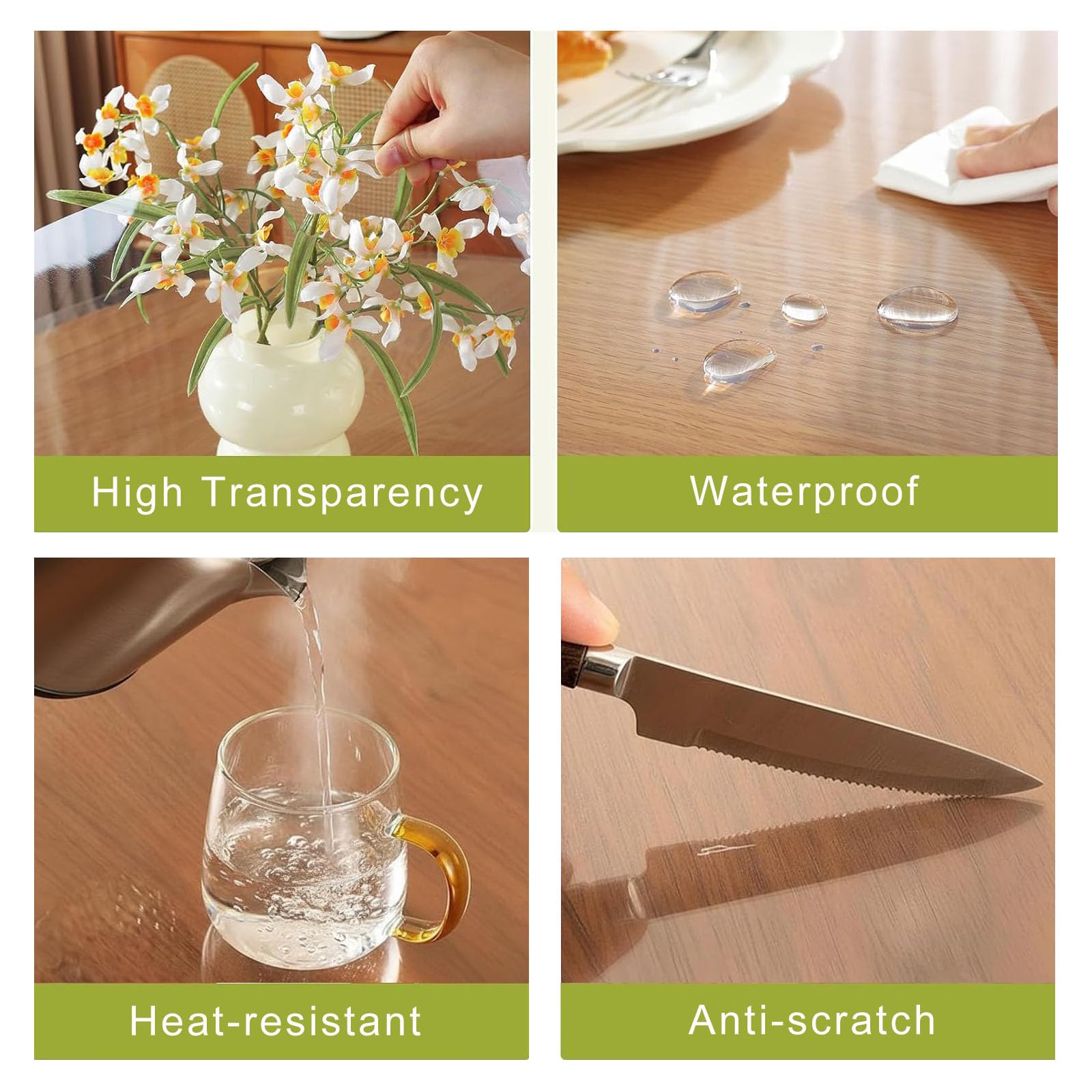 Tischschutz Transparent 73 x 118 cm Wasserdicht Abwaschbar Glasklar Folie Durchsichtig Wasserdicht für Zuhause, Küche, rechtwinklig