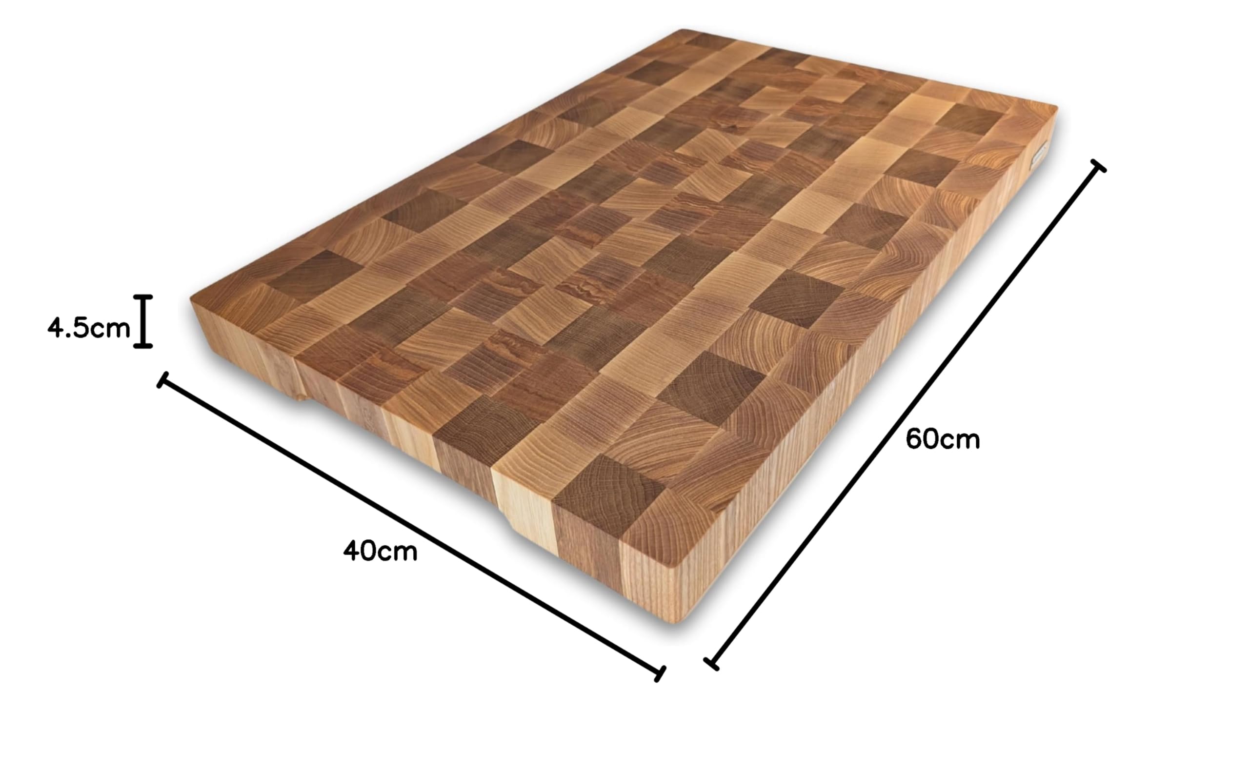 XXXL Stirnholz Schneidebrett 60×40×4,5 cm – Premium Hackblock aus Eiche & Esche – Küchenbrett massiv mit Griffmulden & rutschfesten Silikonfüßen – extra groß & langlebig